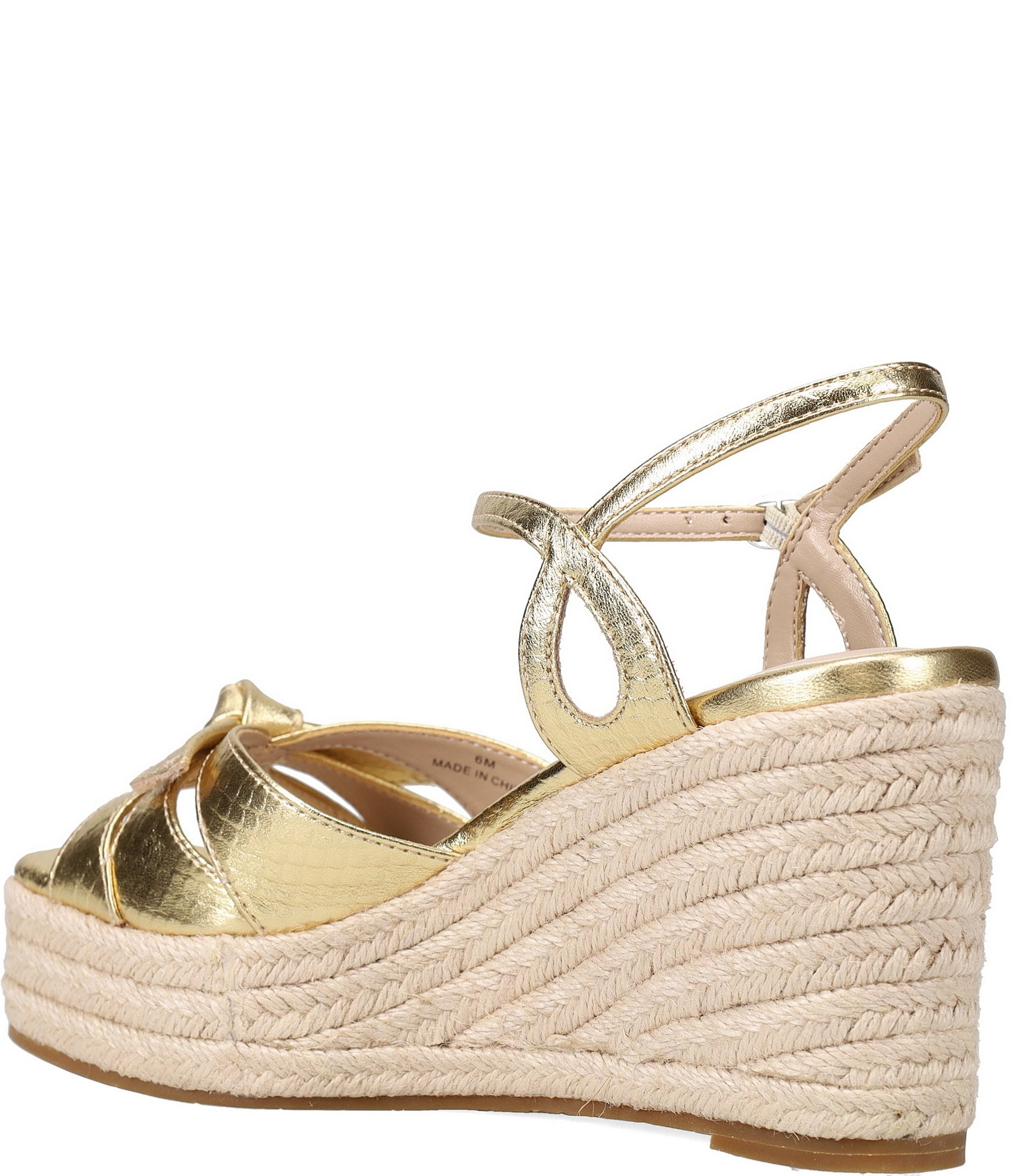 Pelle Moda Elbie Snake Embossed Metallic Leather Bow Platform Espadrille Wedge Sandals