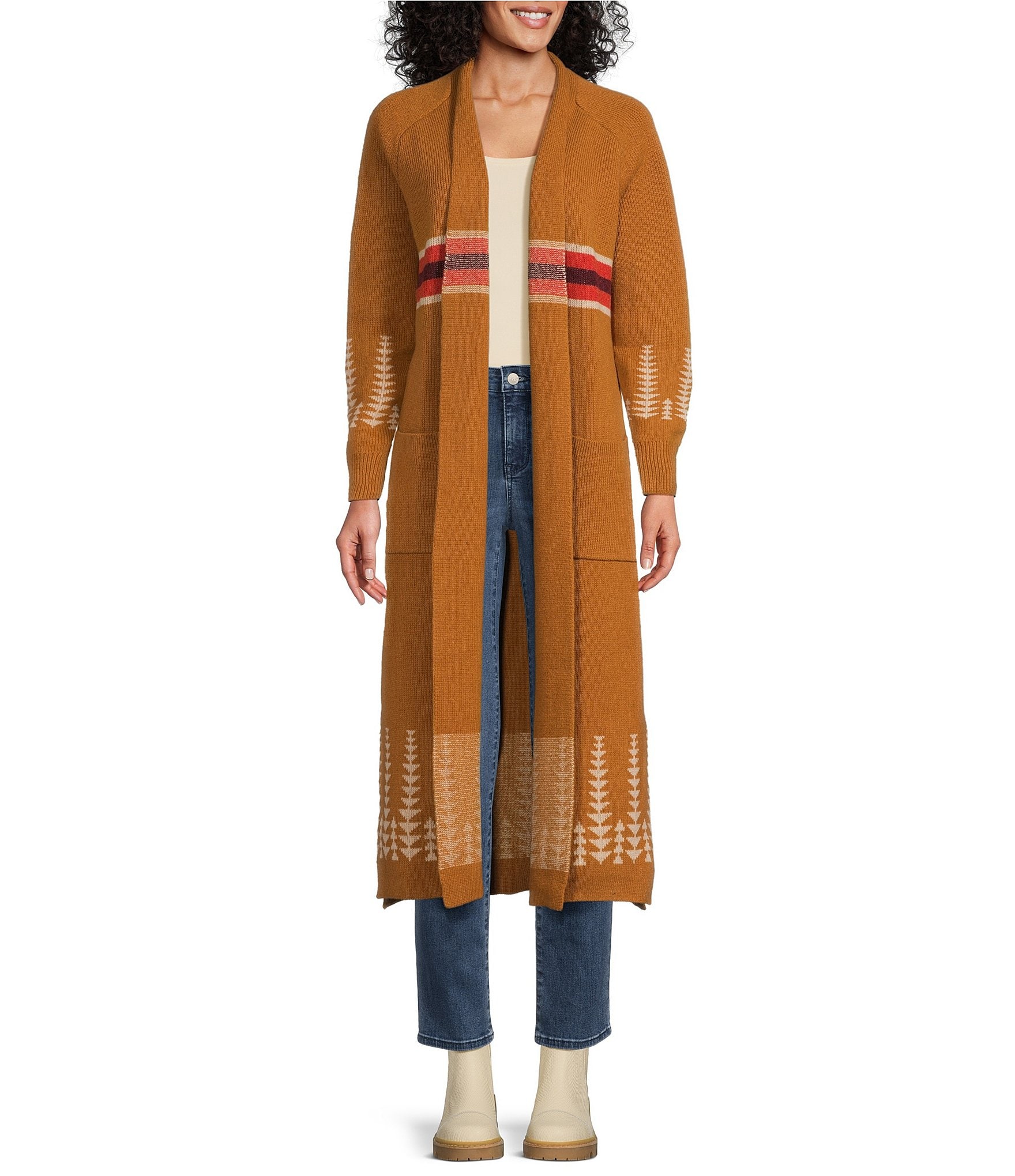 Pendleton Graphic Print Lambswool Long Sleeve Duster Cardigan