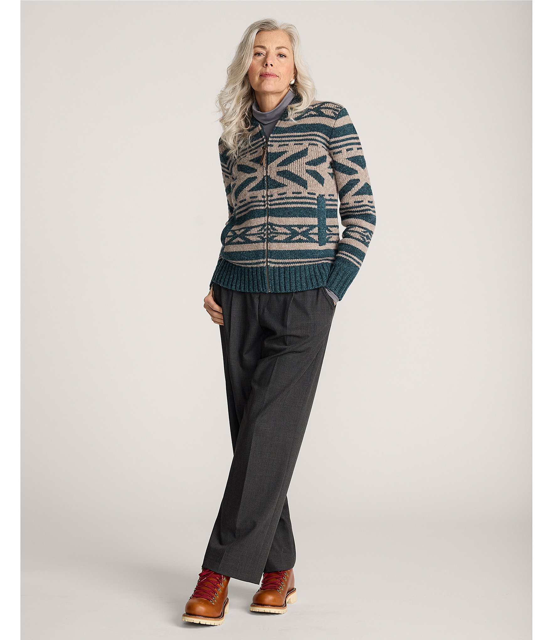 Pendleton Graphic Wool Zip Up Sweater