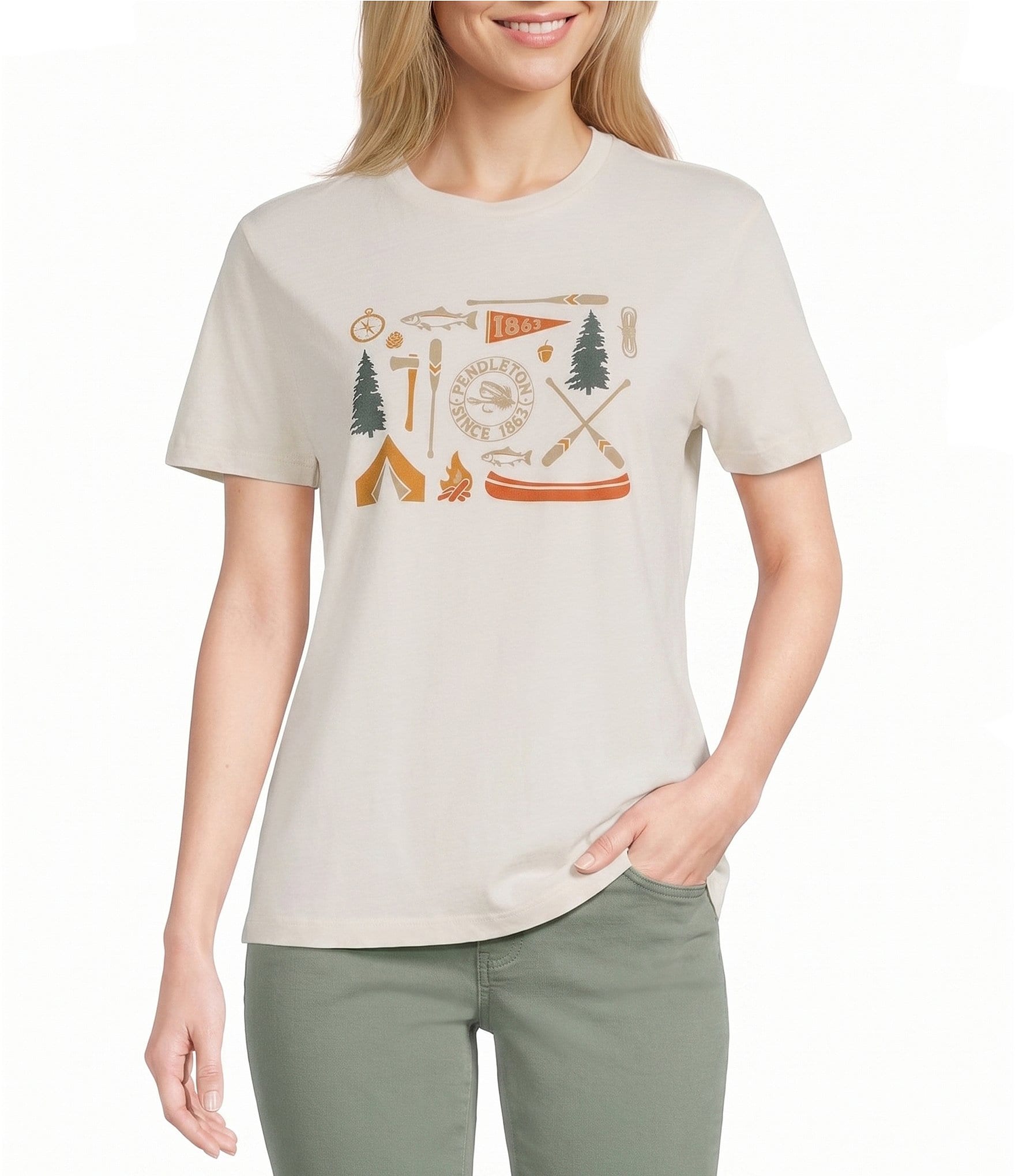 Pendleton Knit Crew Neck Short Sleeve Camp Graphic Tee Shirt
