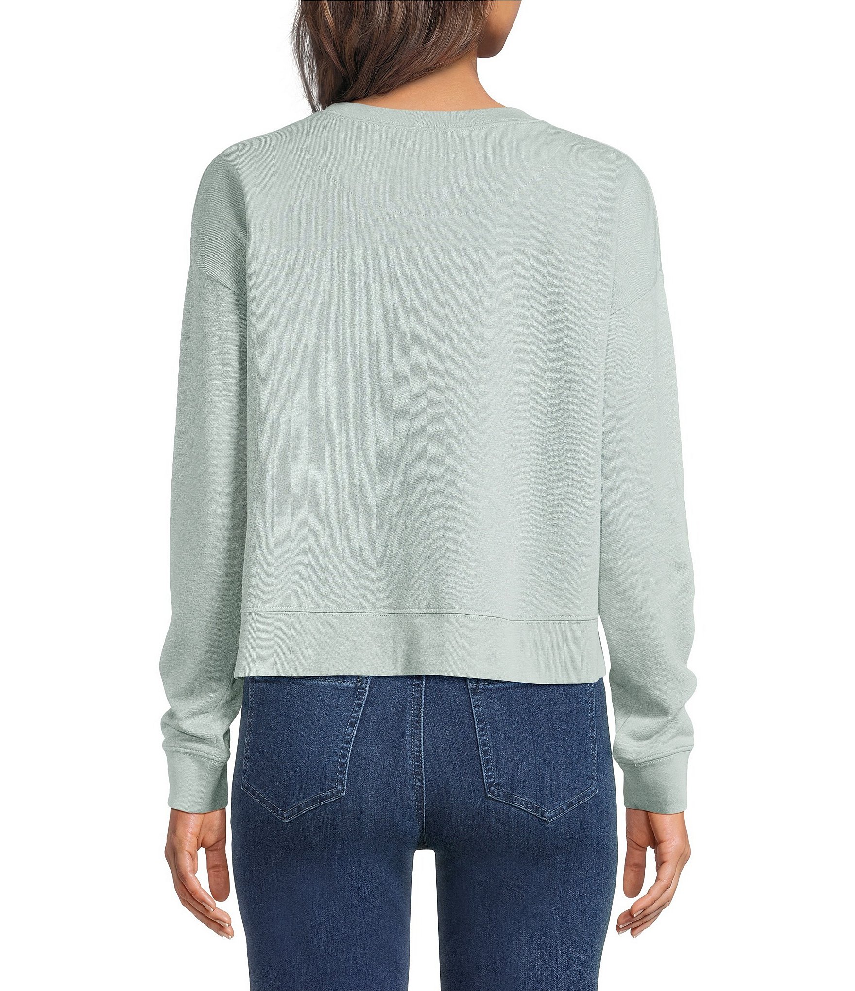 Pendleton Knit French Terry Crew Neck Long Sleeve Front Embroidered Graphic Pullover Top