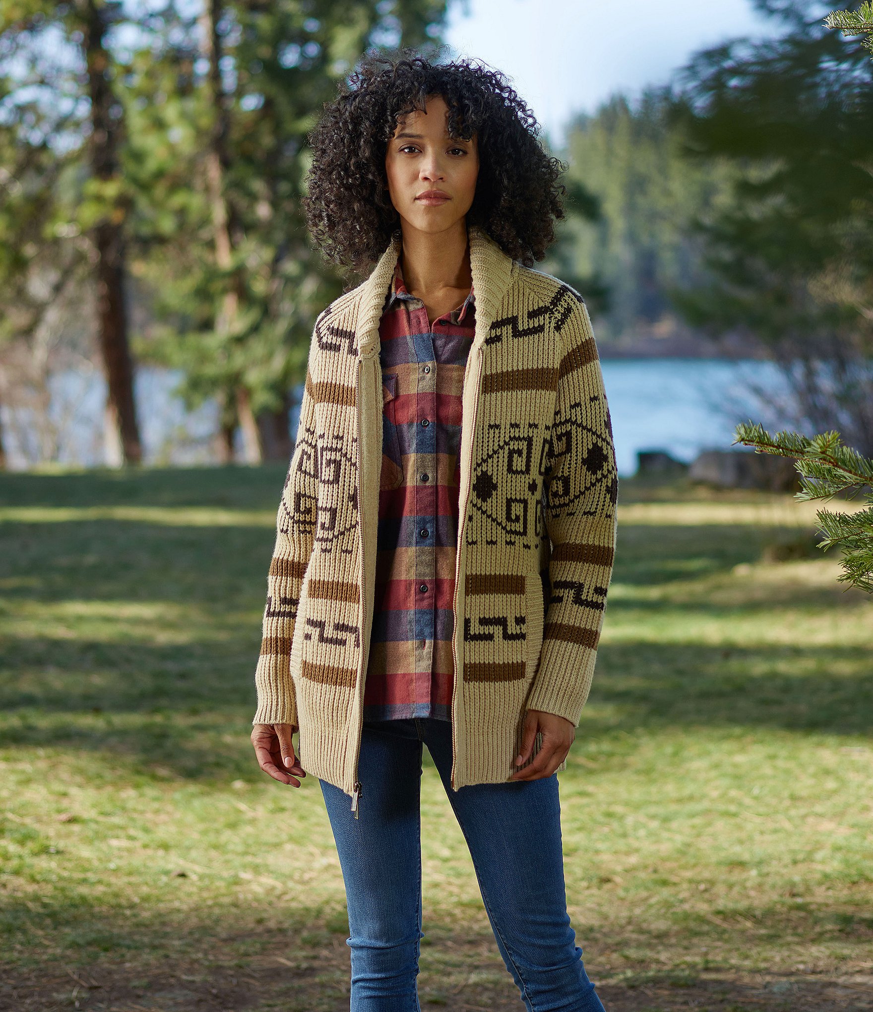 Pendleton Long Westerley Iconic Geometric Pattern Wool Boyfriend Cardigan