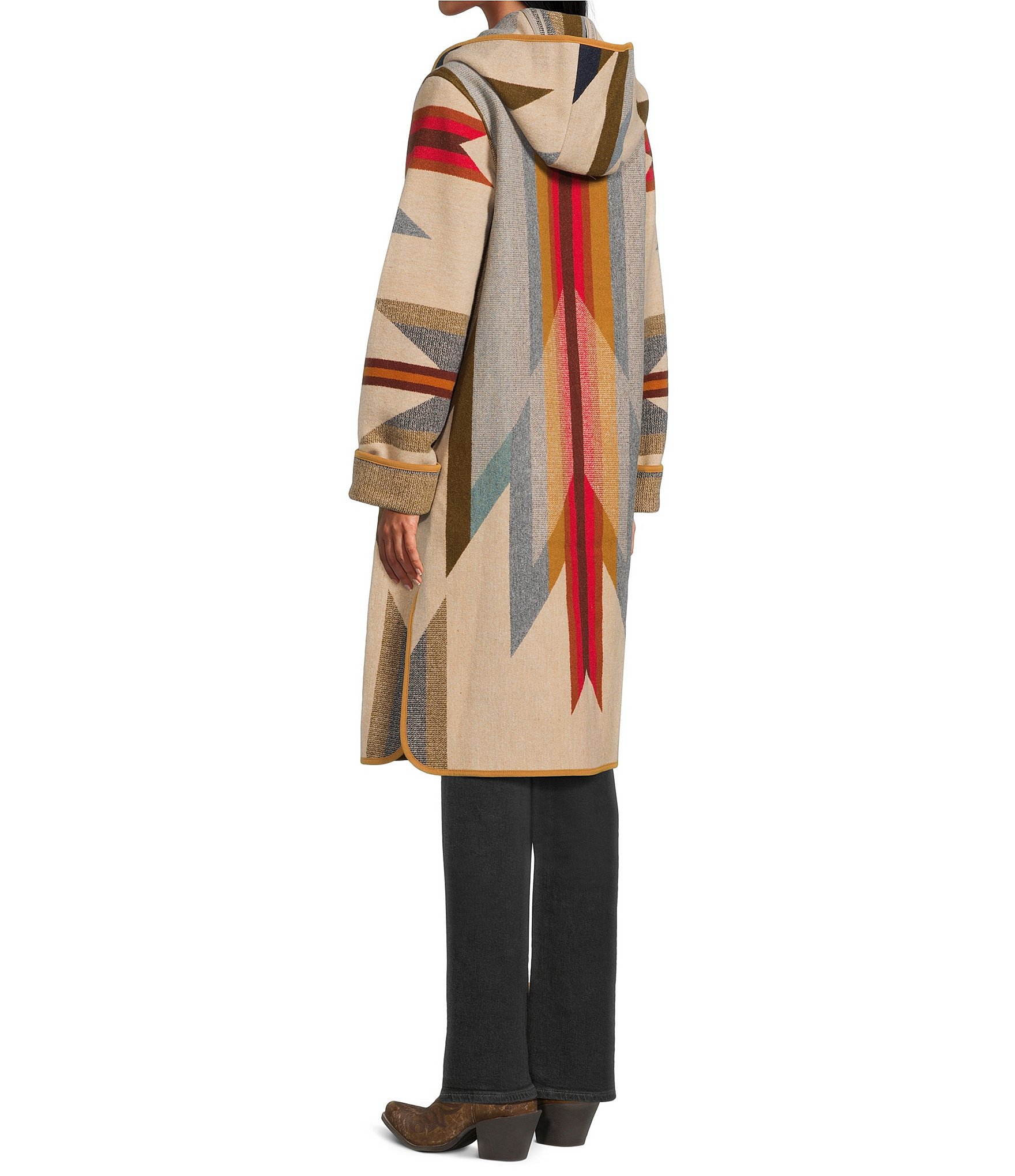 Pendleton Wool Jacquard Pattern Hooded Long Sleeve Cardigan