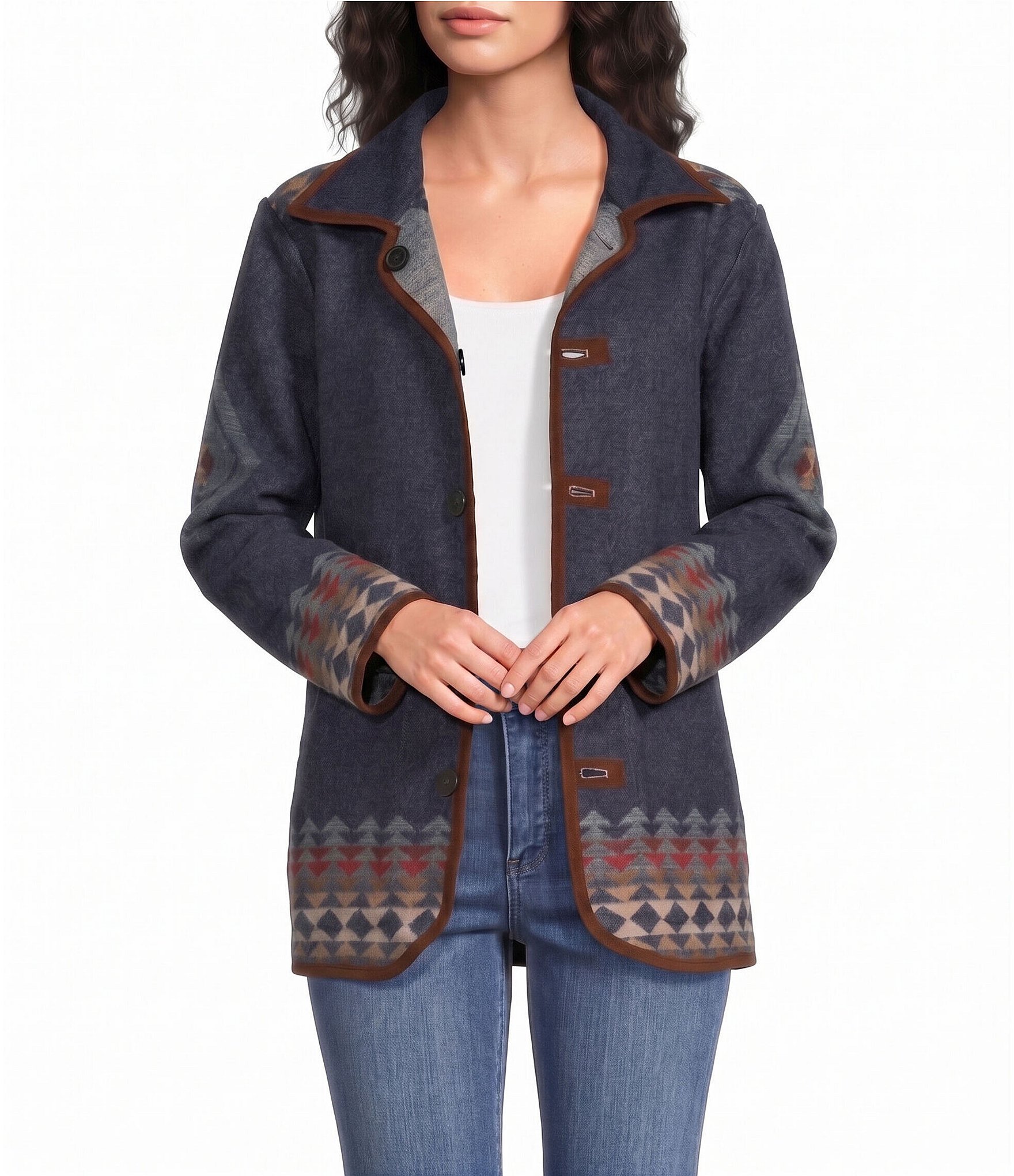 Pendleton Woven Jacquard Harding Print Point Long Sleeve Reversible Coat