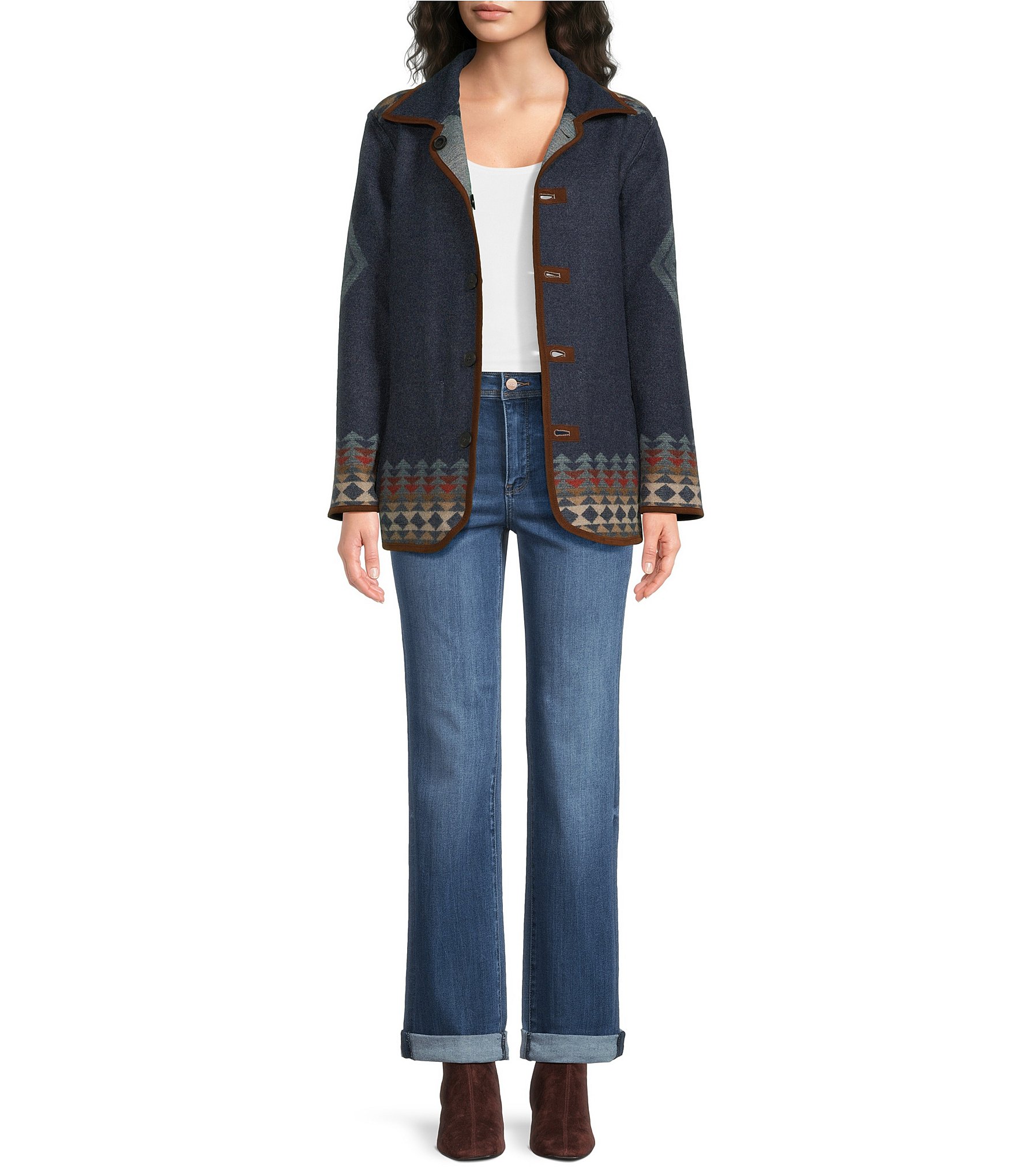 Pendleton Woven Jacquard Harding Print Point Long Sleeve Reversible Coat
