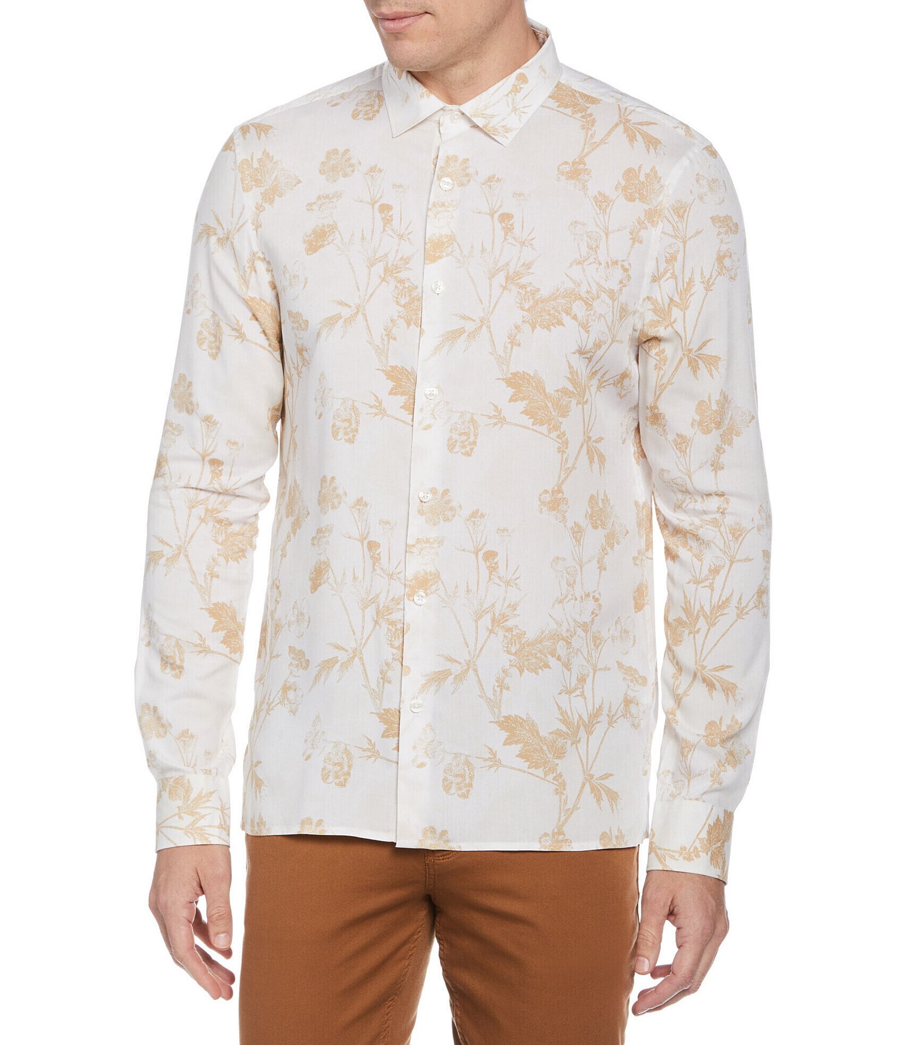 Perry Ellis Big & Tall Painted Floral Print Long Sleeve Woven Shirt ...