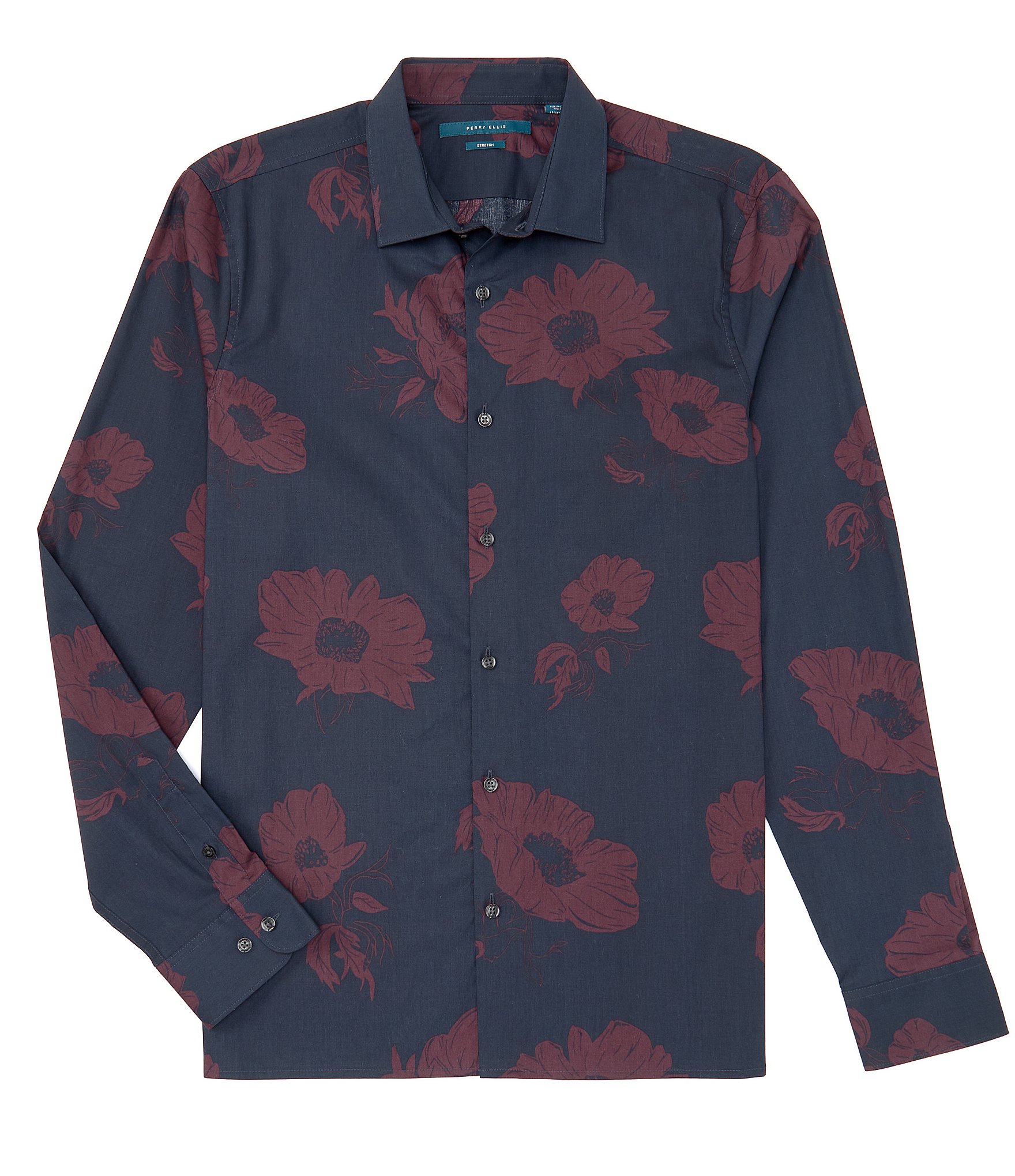 Perry Ellis Big & Tall Stretch Large Floral Print Long Sleeve Woven ...