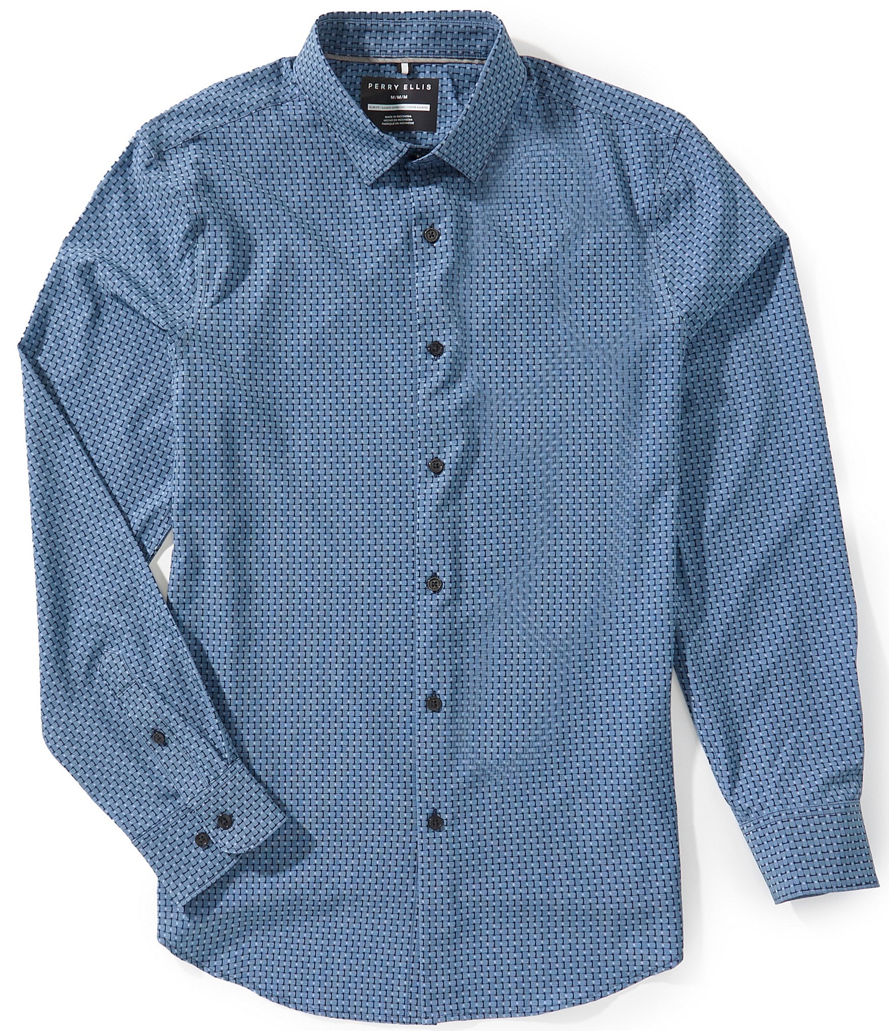 Perry Ellis Big & Tall Stripe Dot Long Sleeve Woven Shirt