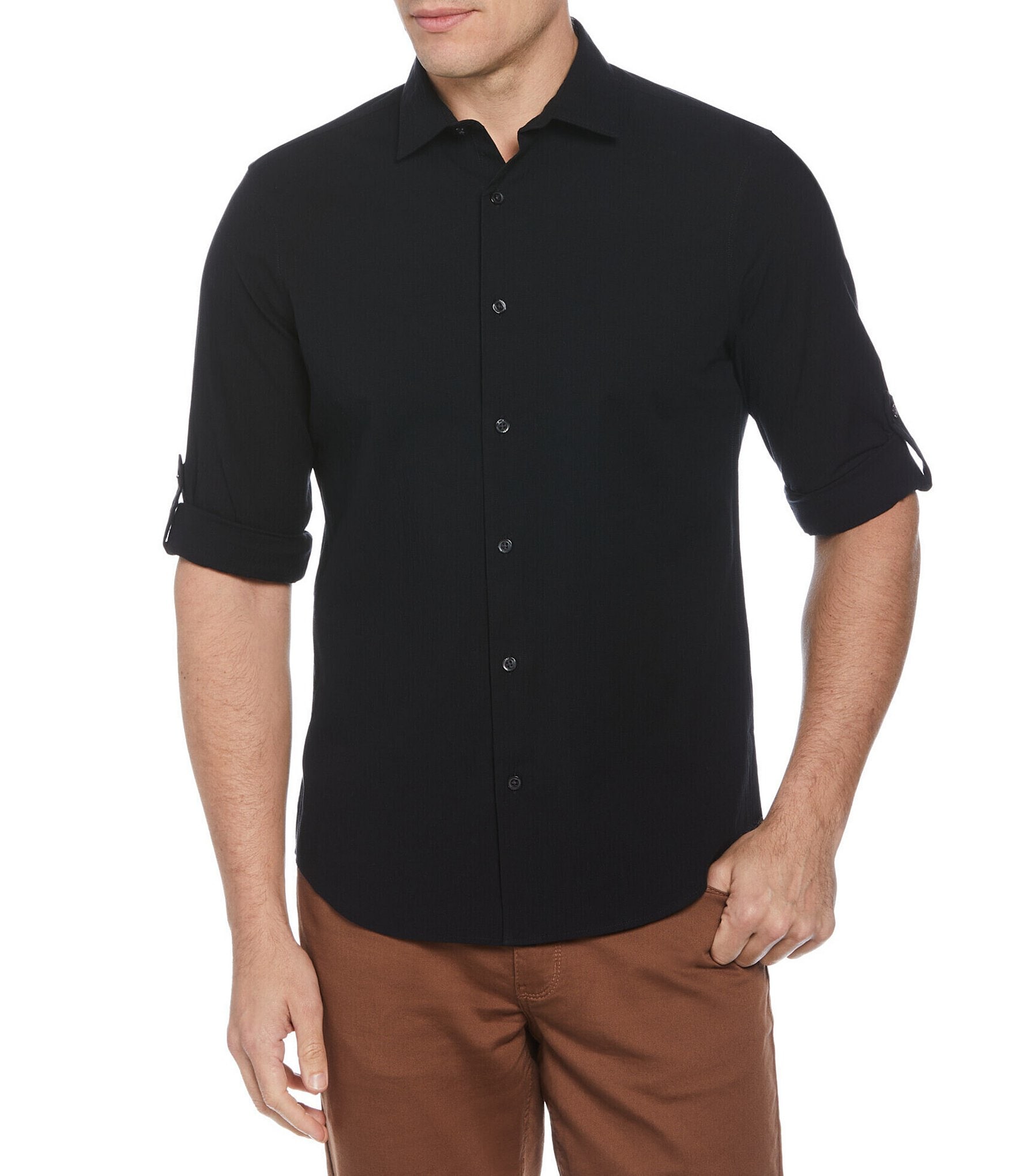 Perry Ellis Big & Tall Textured Crepe Roll Sleeve Woven Shirt | Dillard's