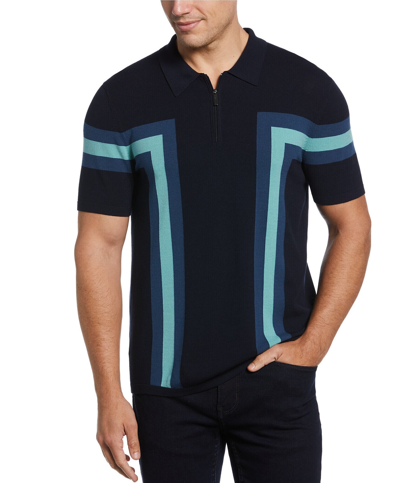 Perry Ellis Color Block Quarter-Zip Short-Sleeve Polo Shirt | Dillard's