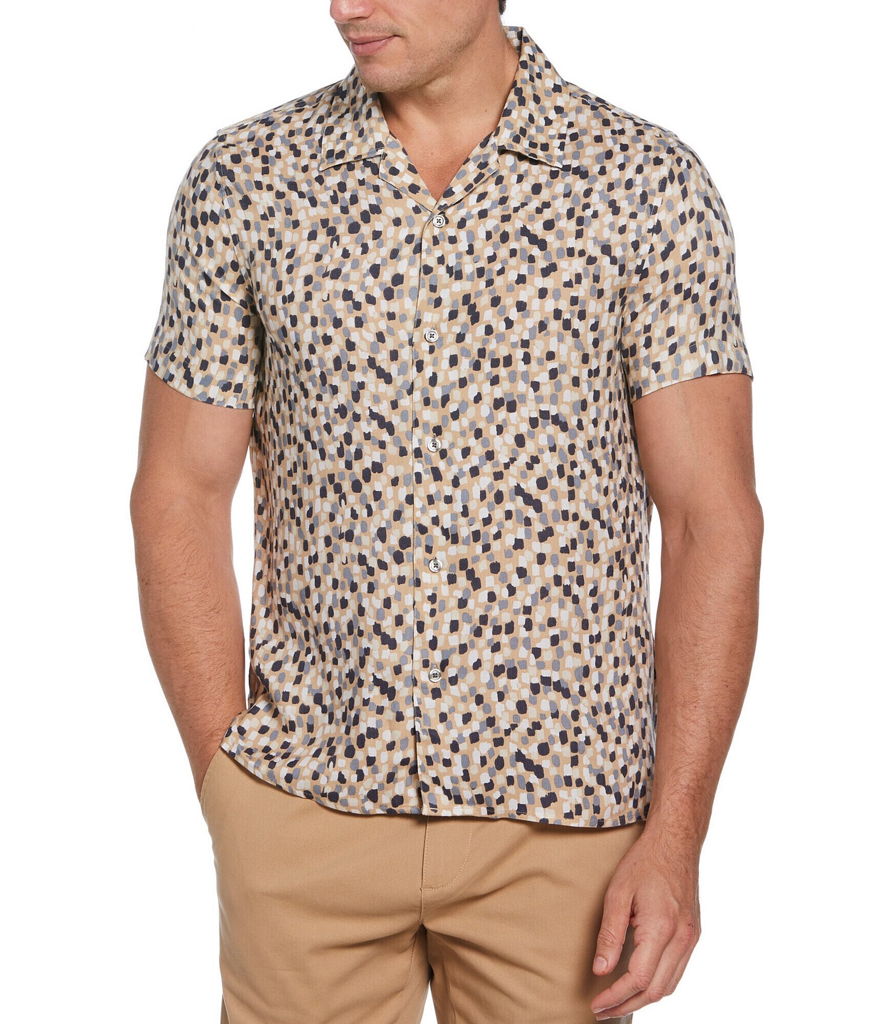 Perry Ellis Confetti Print Short Sleeve Woven Camp Shirt