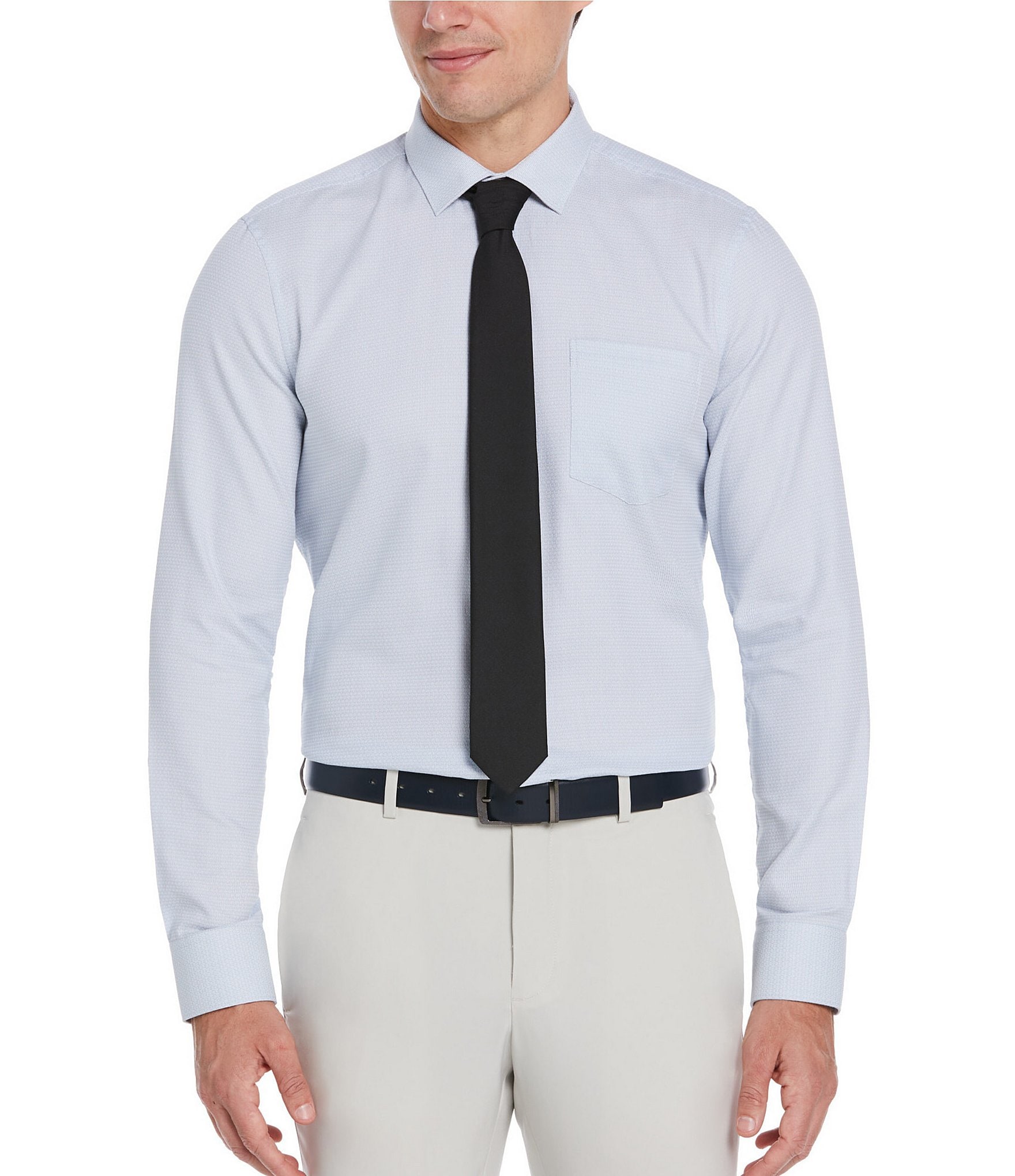 Perry Ellis Cotton Dobby Long Sleeve Woven Shirt