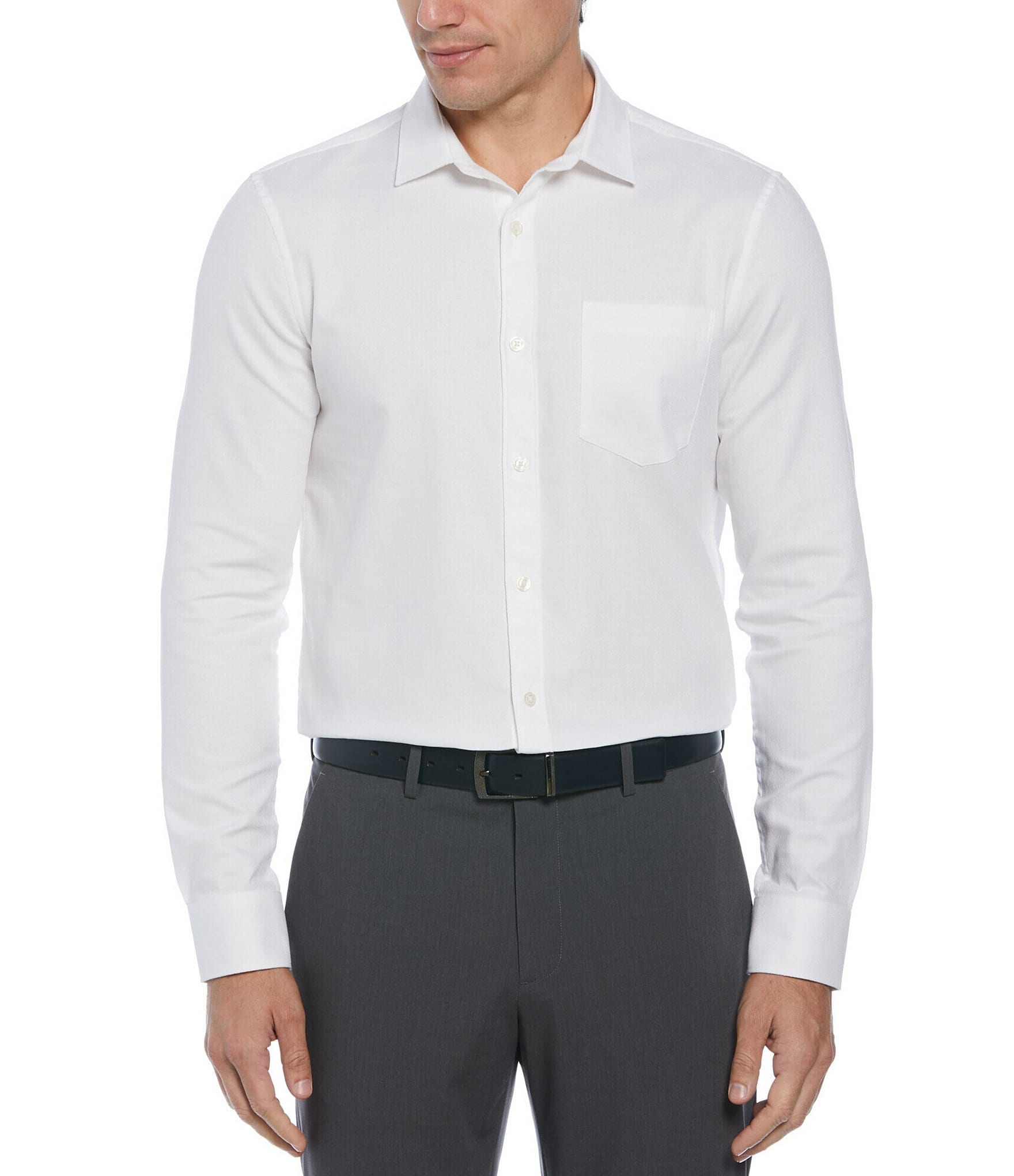 Perry Ellis Cotton Dobby Long Sleeve Woven Shirt