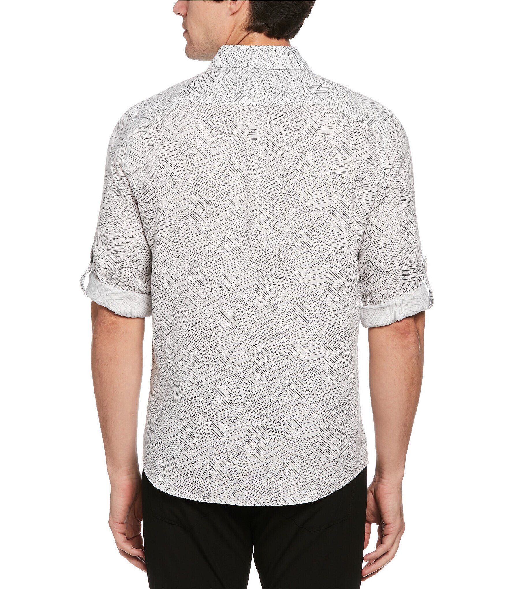 Perry Ellis Diagonal Lines Roll-Sleeve Woven Shirt