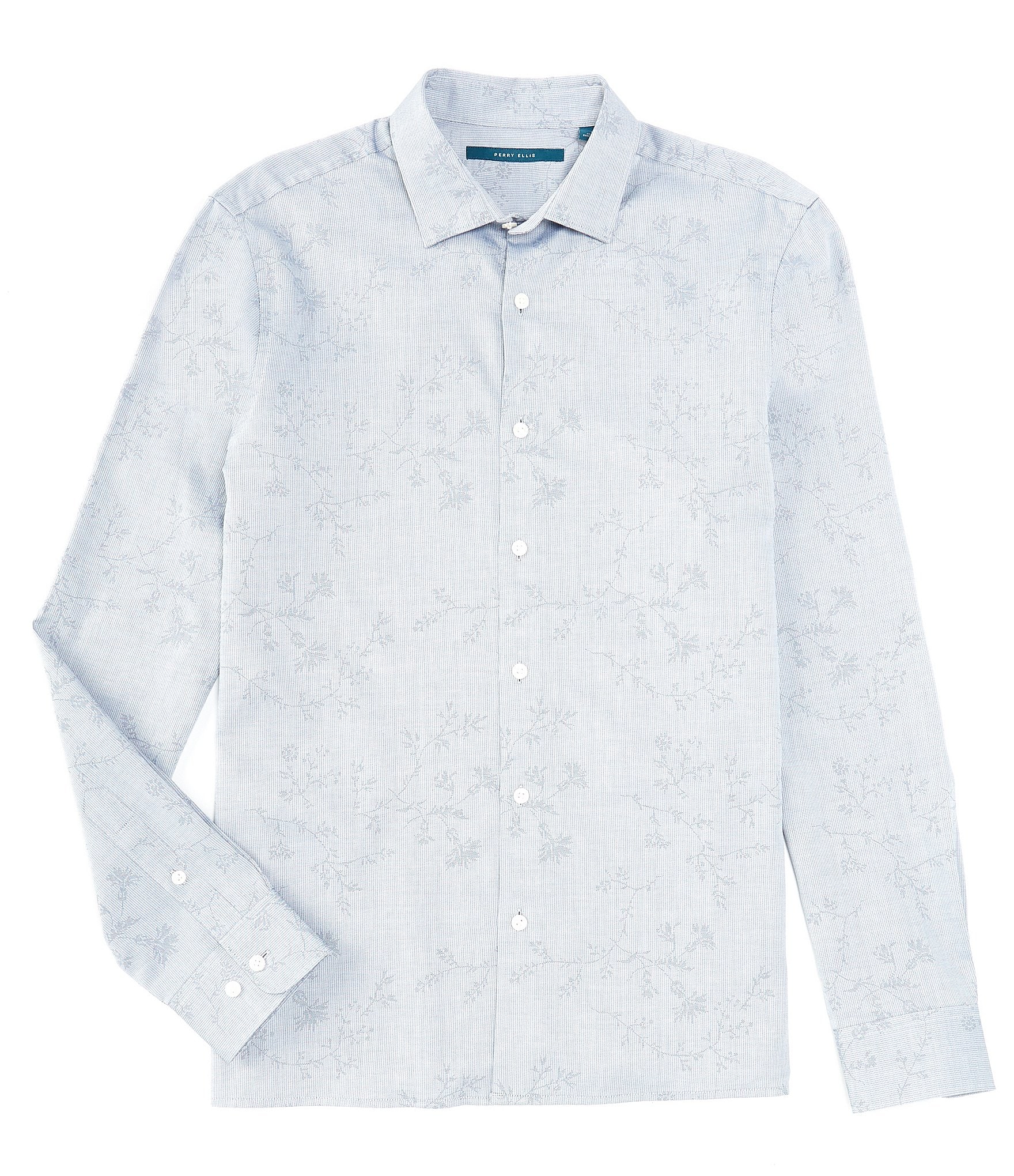 Perry Ellis Floral Print Jacquard Long Sleeve Woven Shirt | Dillard's