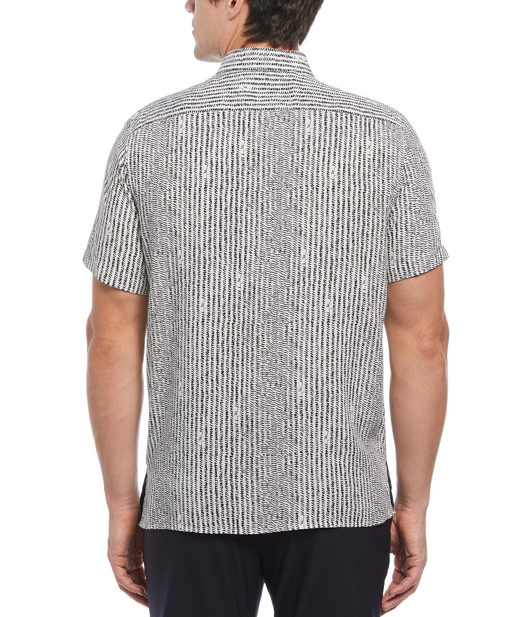 Perry Ellis Hand Line Print Short Sleeve Woven Shirt