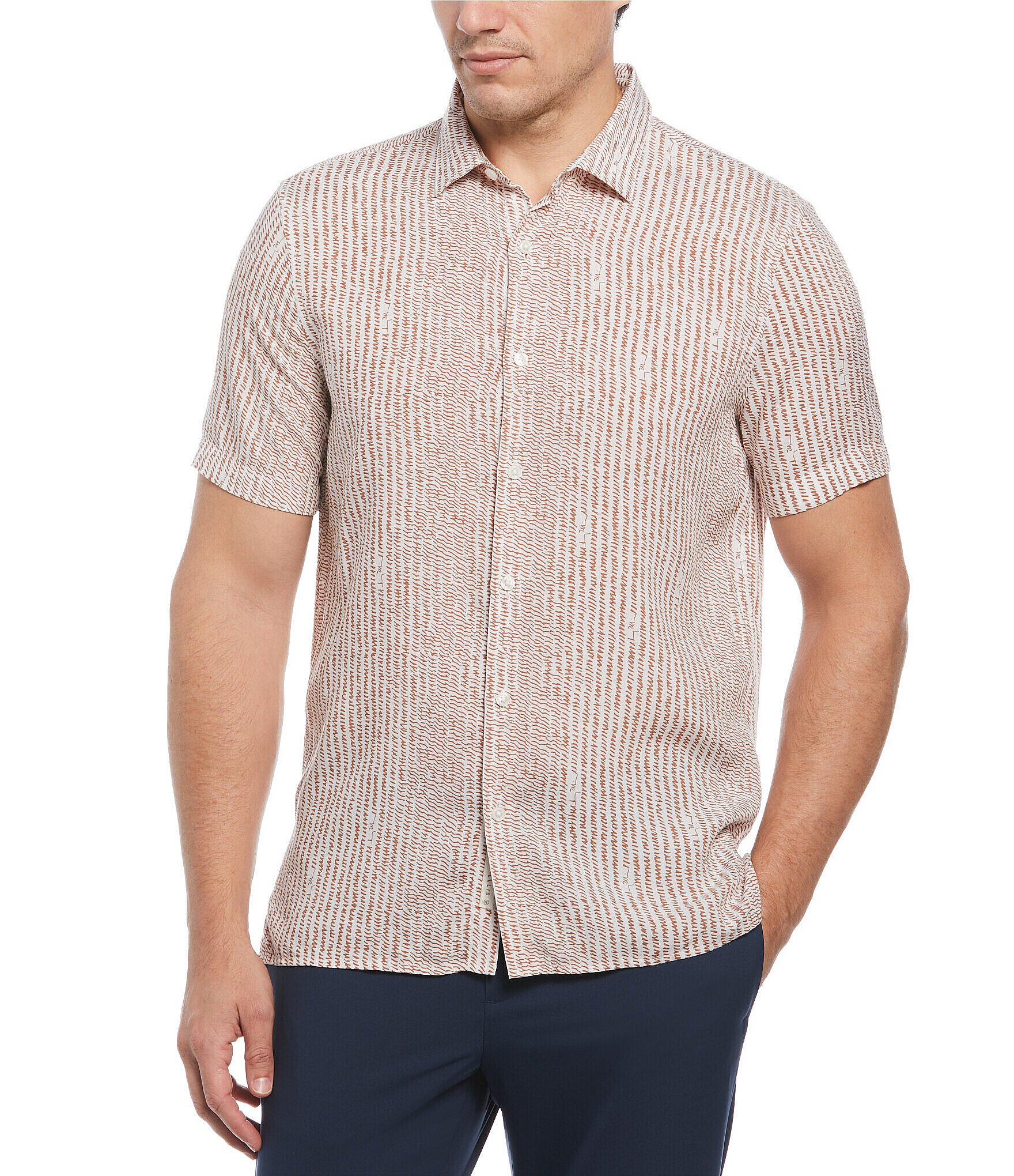 Perry Ellis Hand Line Print Short Sleeve Woven Shirt