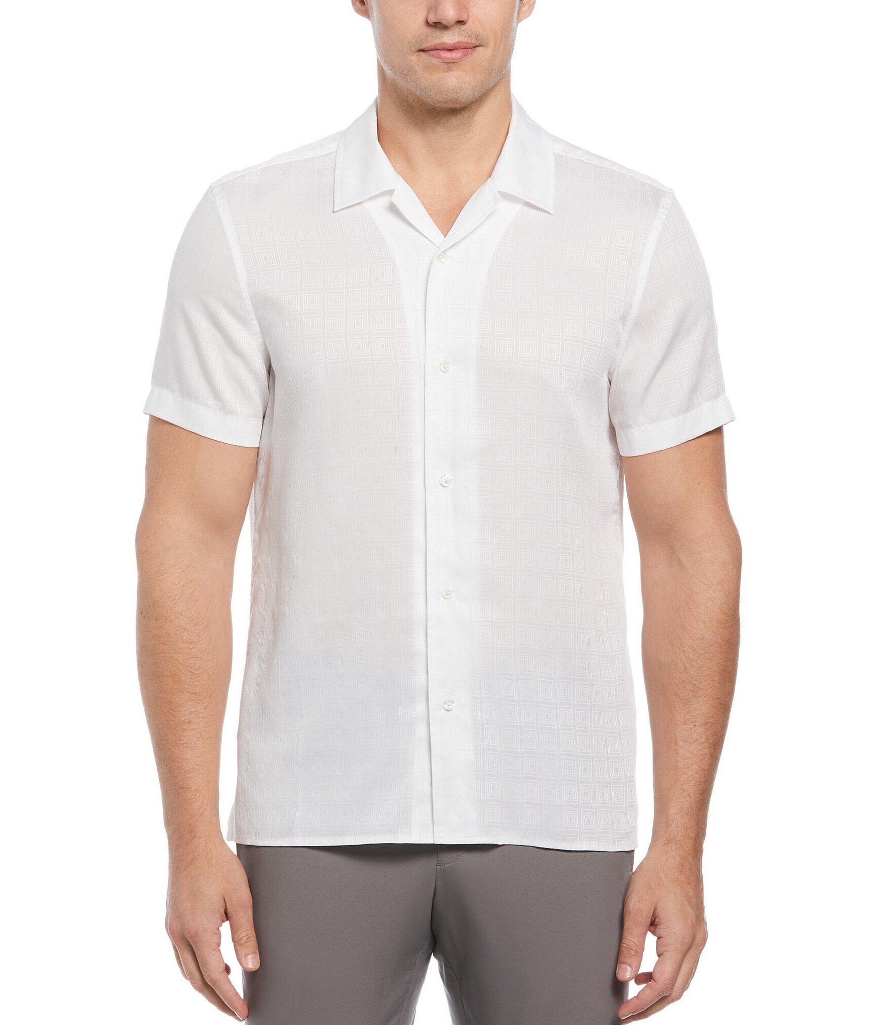 Perry Ellis Jacquard Short Sleeve Woven Camp Shirt