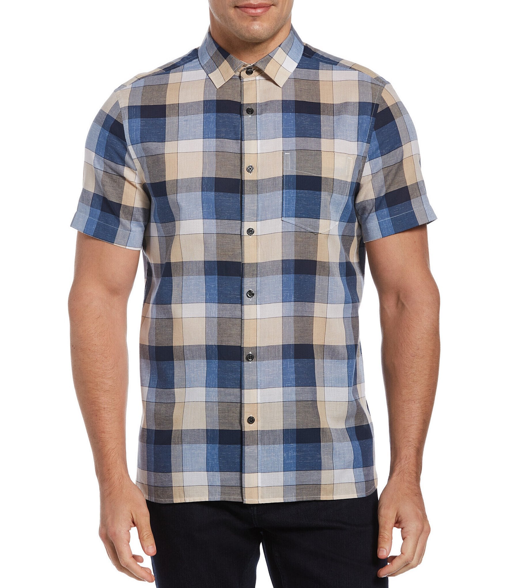 Perry Ellis Large Plaid Stretch Short-Sleeve Woven Shirt | Dillard's