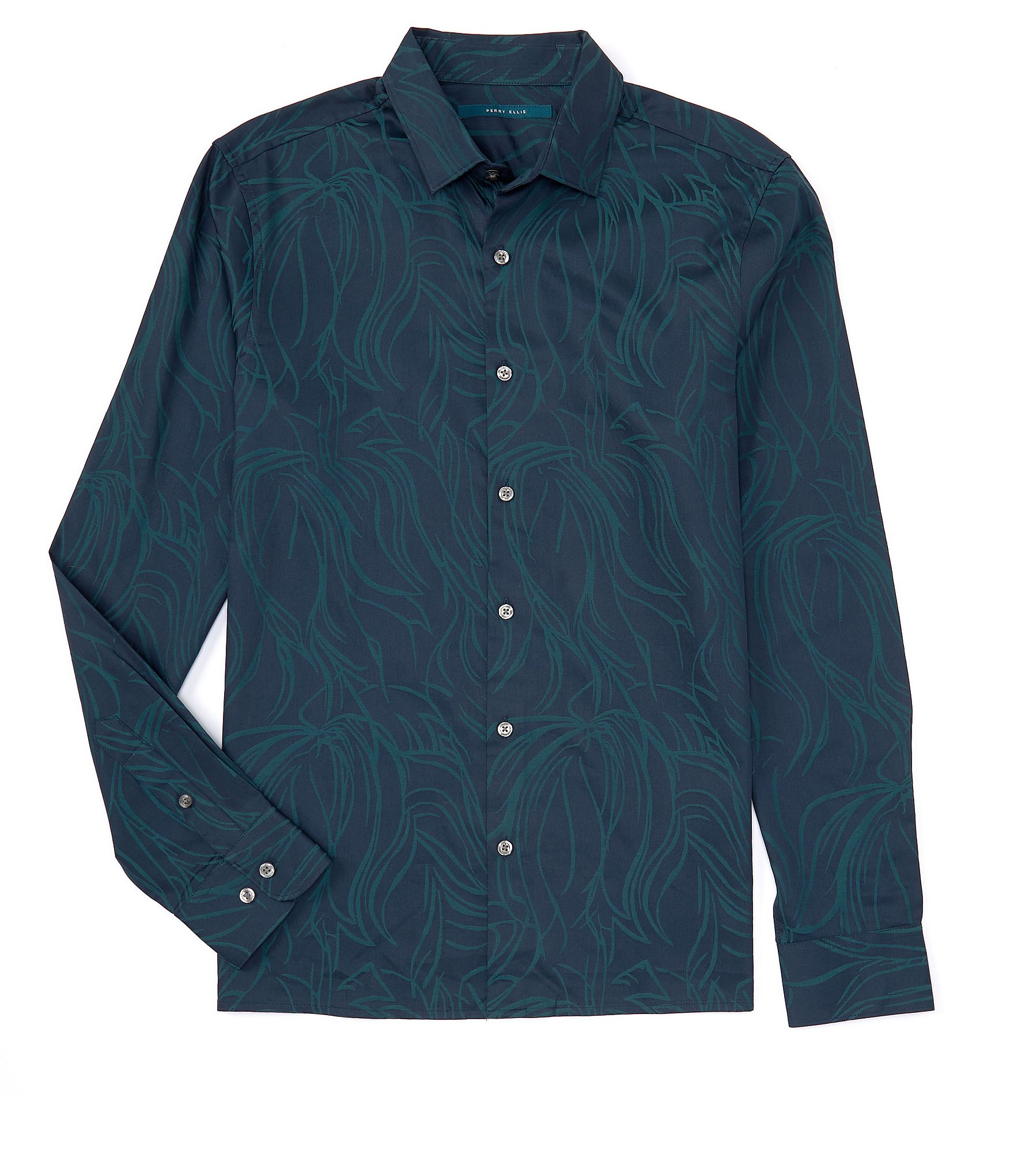 Perry Ellis Line Print Jacquard Long Sleeve Woven Shirt | Dillard's