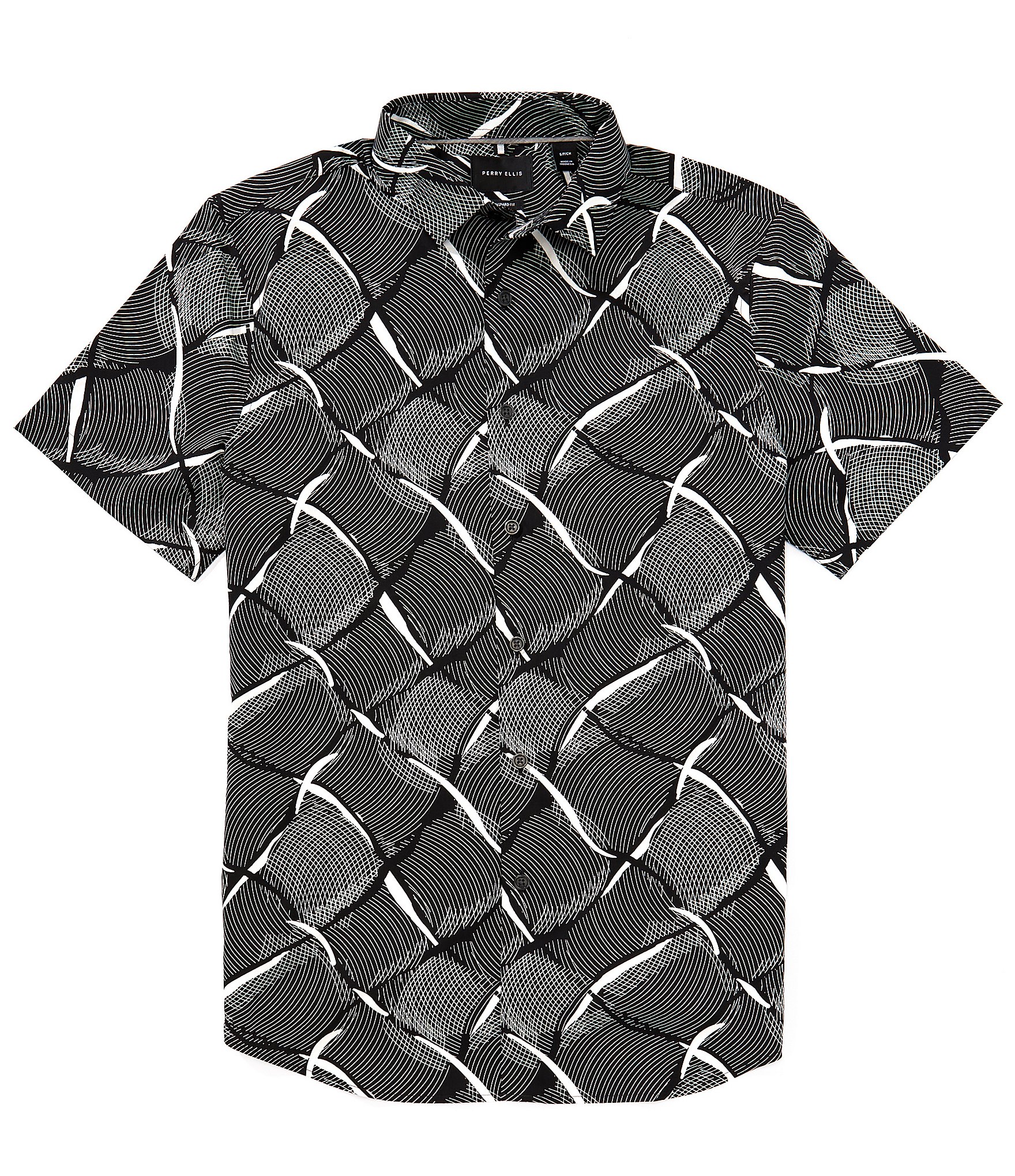 Perry Ellis Line Print Poplin Short Sleeve Woven Shirt