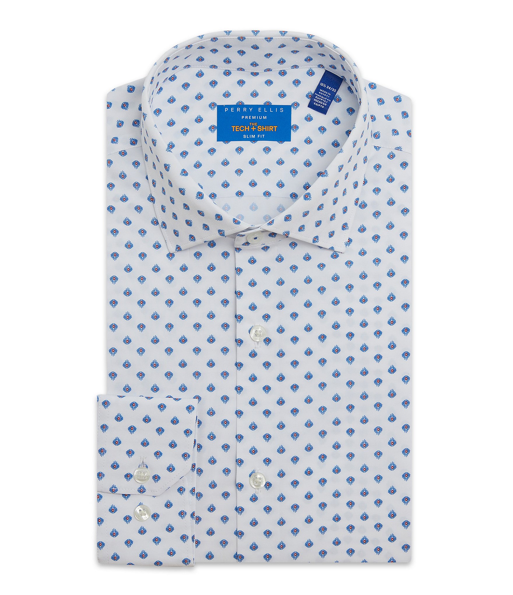 Perry Ellis Premium Tech Slim-Fit Spread-Collar Printed Dress Shirt ...