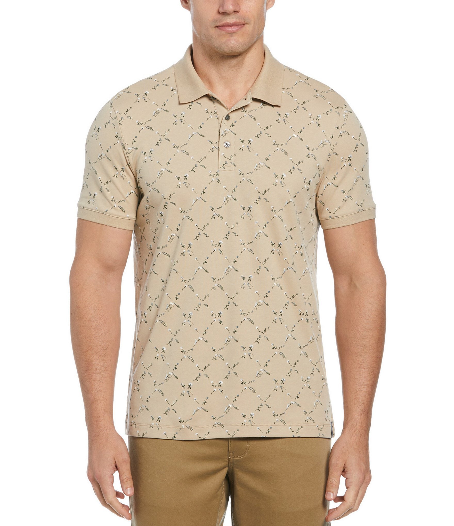 Perry Ellis Mini Floral Print Short Sleeve Polo Shirt