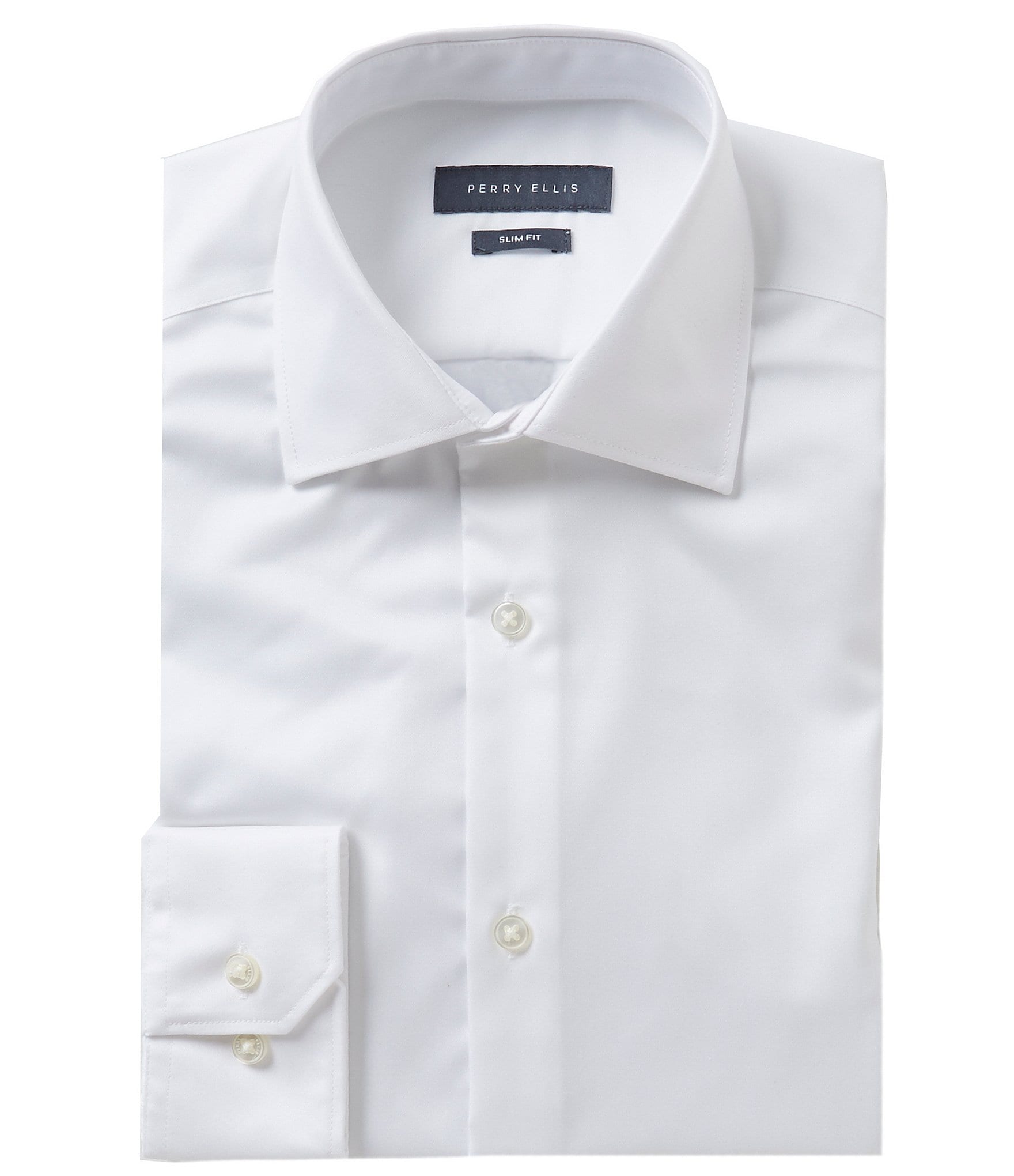 Perry Ellis Premium Non-Iron Slim-Fit Spread-Collar Solid Dress Shirt ...