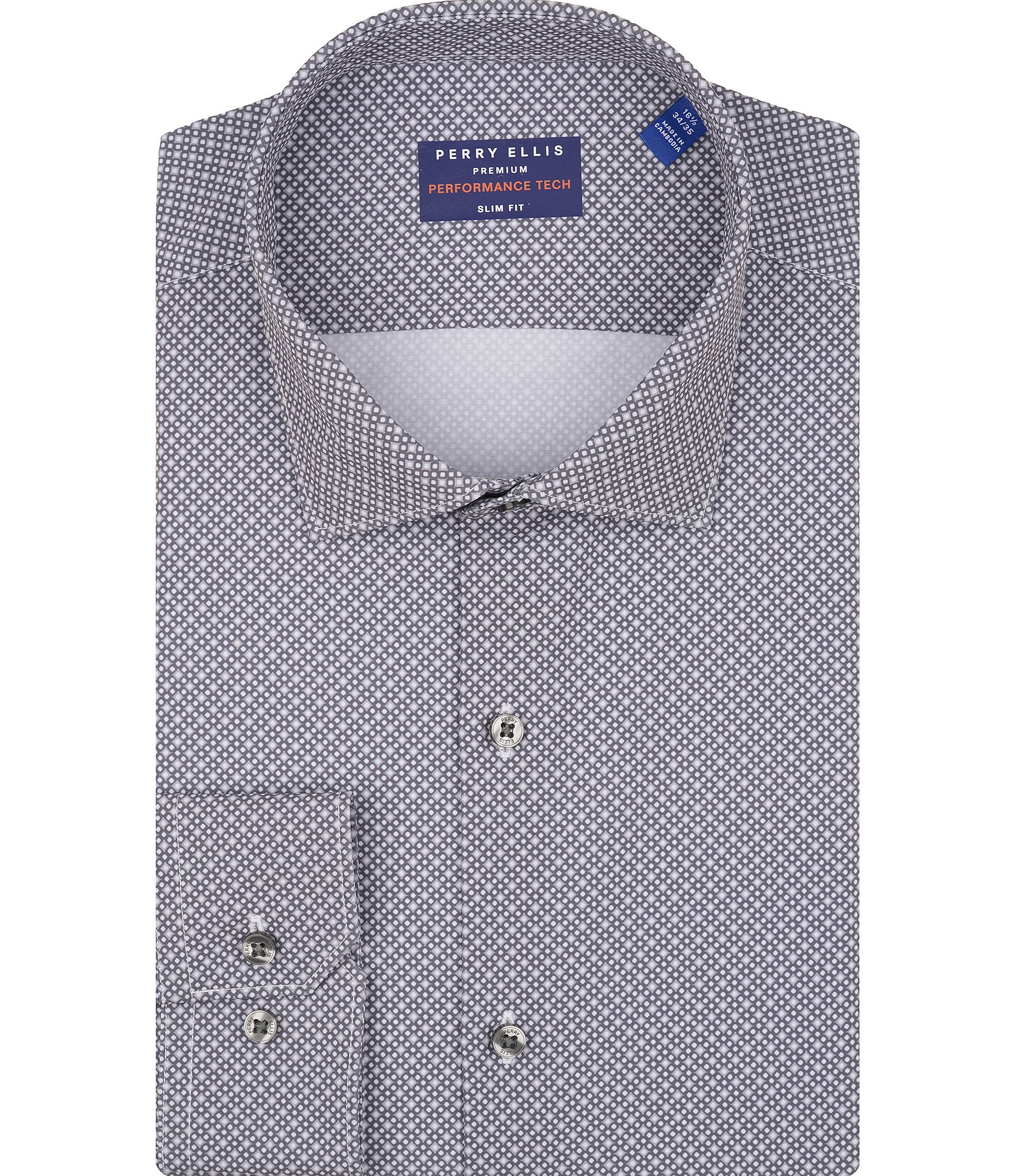 Perry Ellis Performance Spread Collar Allover Print Dress Shirt