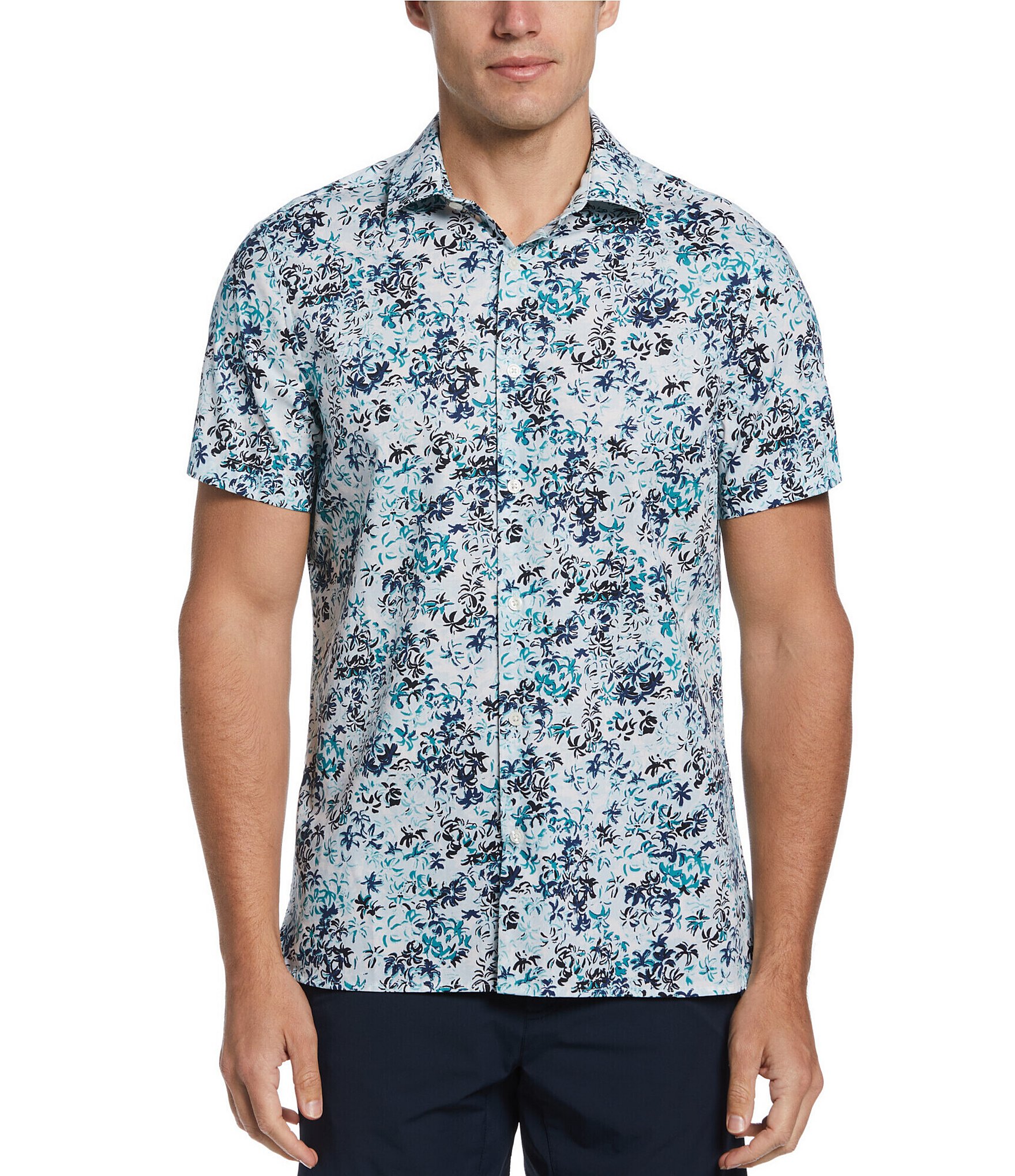 Perry Ellis Performance Stretch Abstract Print Short Sleeve Woven Shirt ...