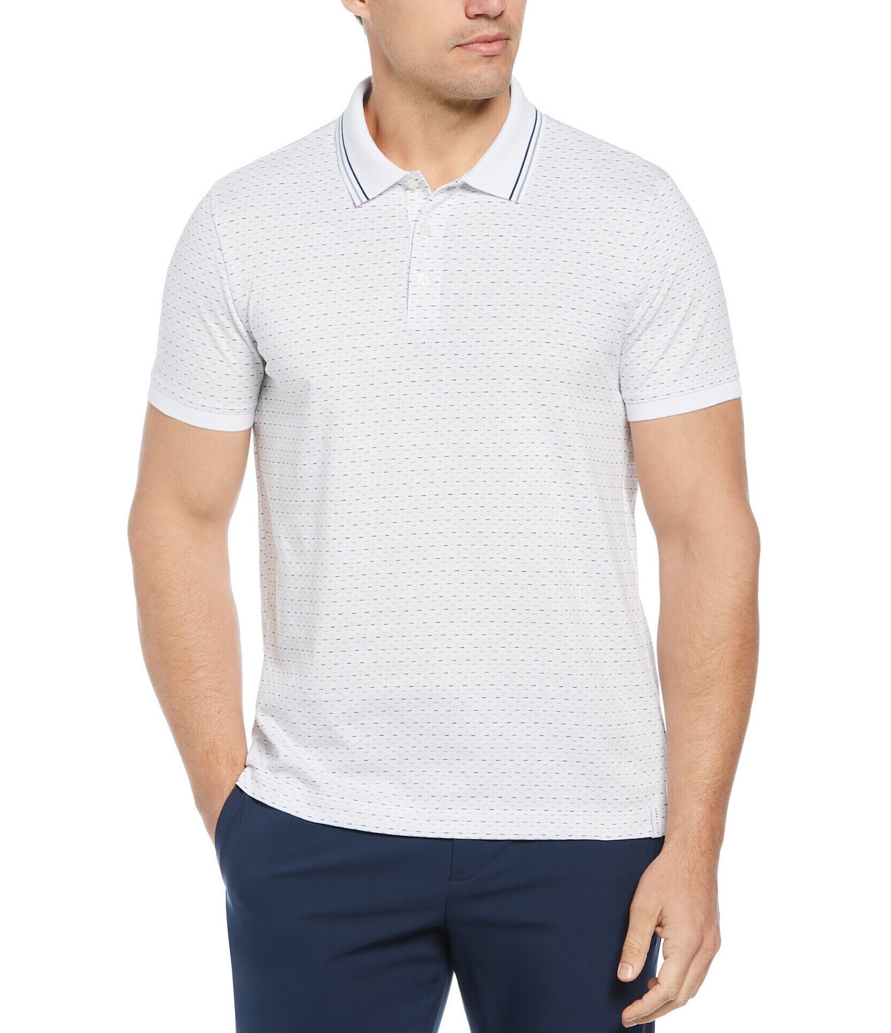 Perry Ellis Performance Stretch Geo Jacquard Short Sleeve Polo Shirt