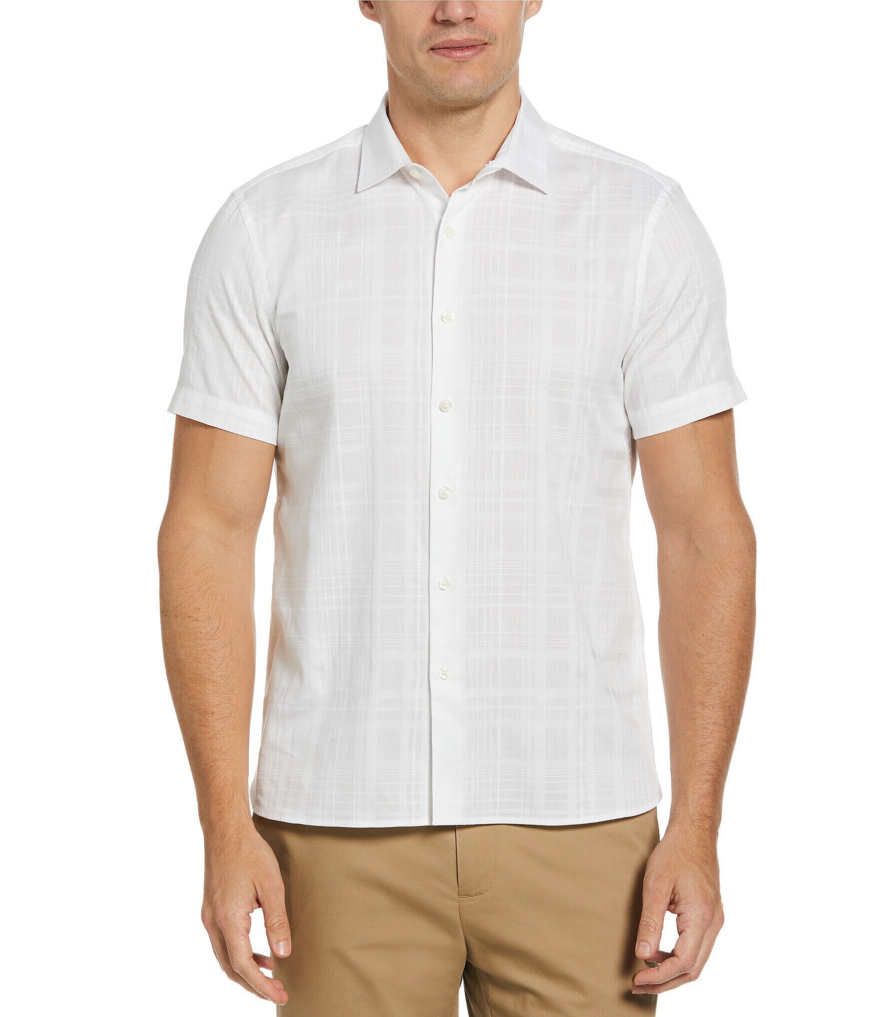 Perry Ellis Sateen Plaid Short Sleeve Woven Shirt