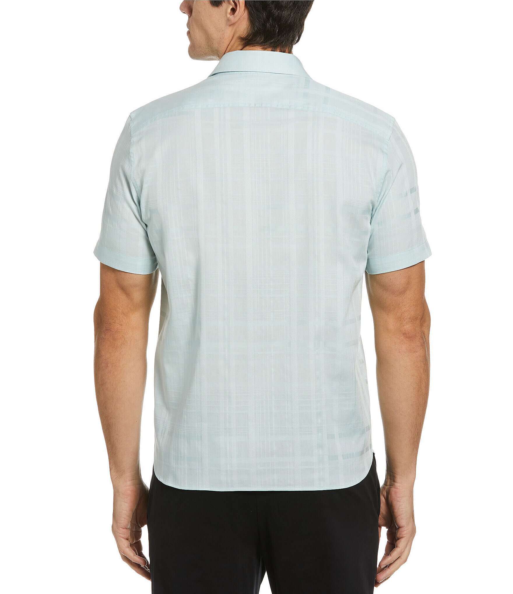 Perry Ellis Sateen Plaid Short Sleeve Woven Shirt