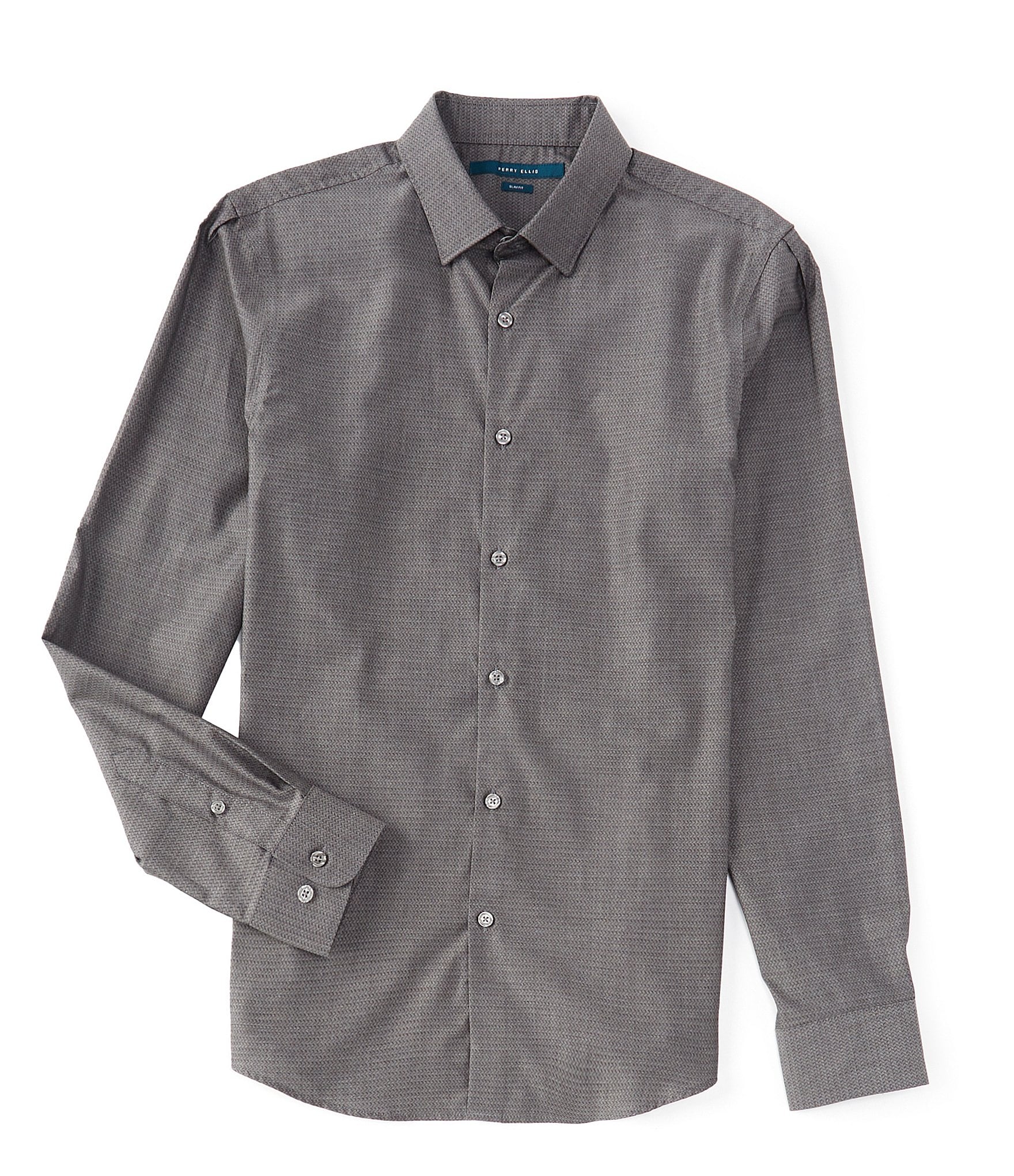 Perry Ellis Slim-Fit Dobby Spill-Resistant Long Sleeve Woven Shirt ...