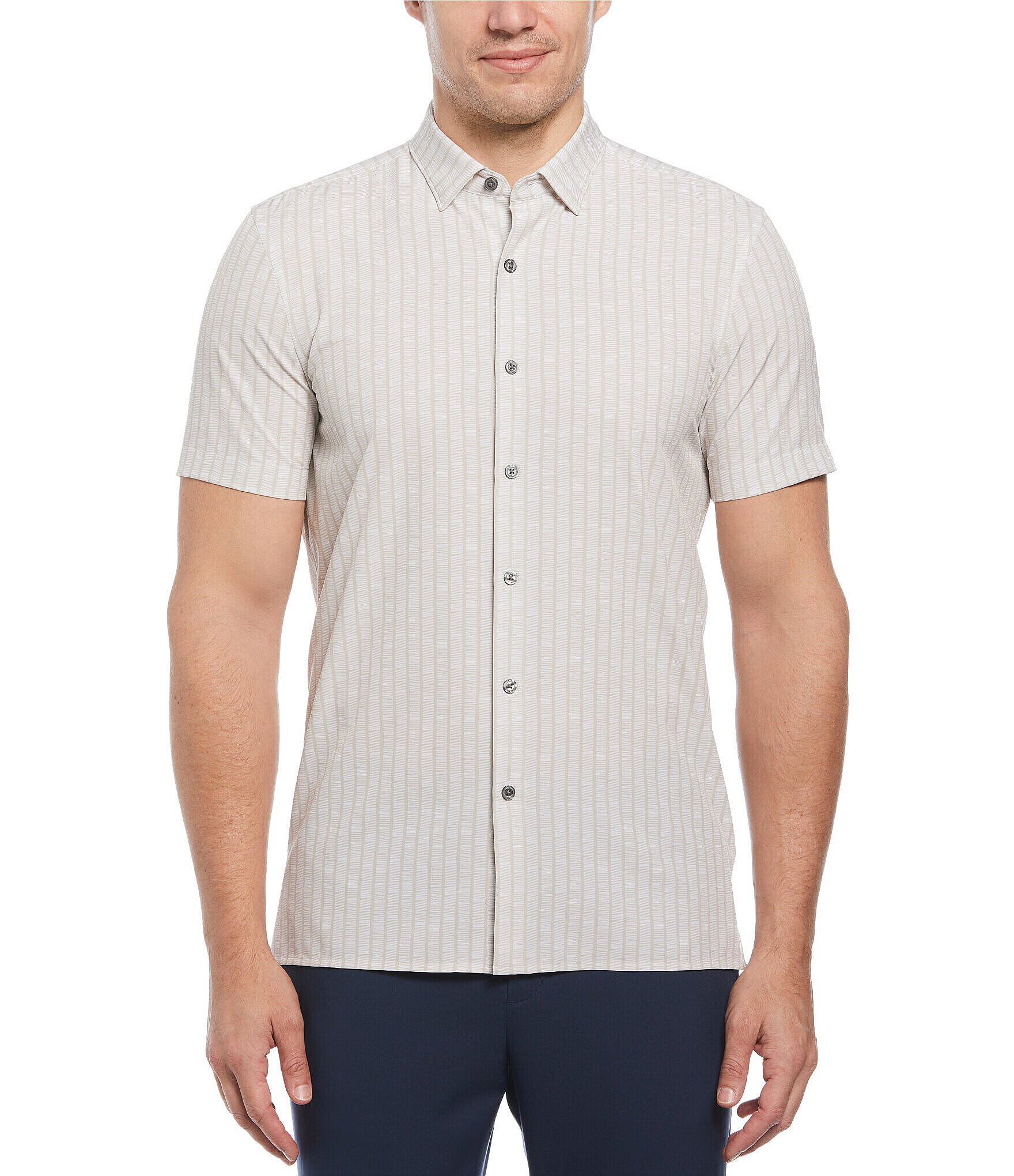 Perry Ellis Slim-Fit Line Pattern Short Sleeve Woven Shirt