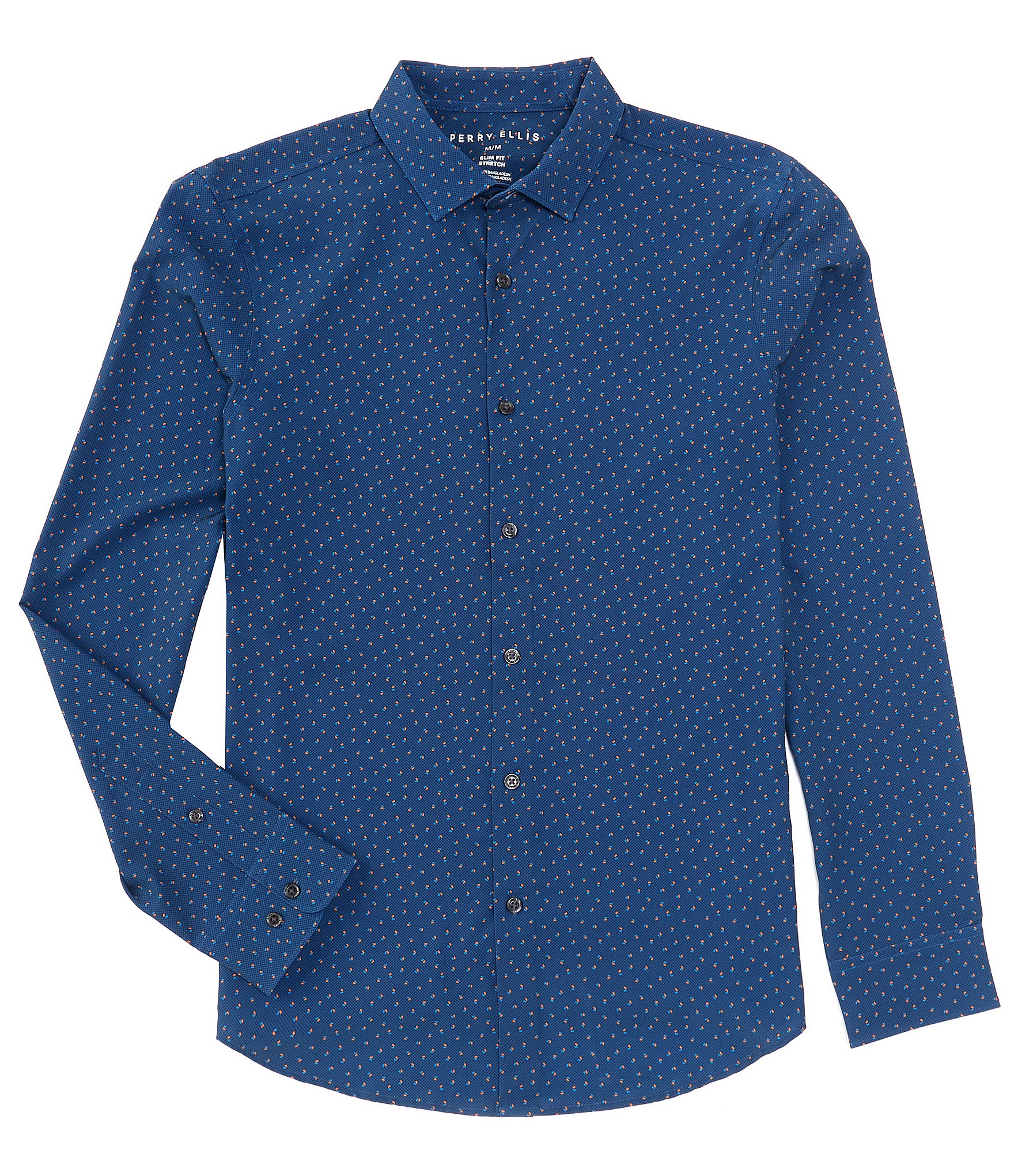 Perry Ellis Slim-Fit Performance Stretch Block Dots Print Long Sleeve Woven  Shirt | Dillard's