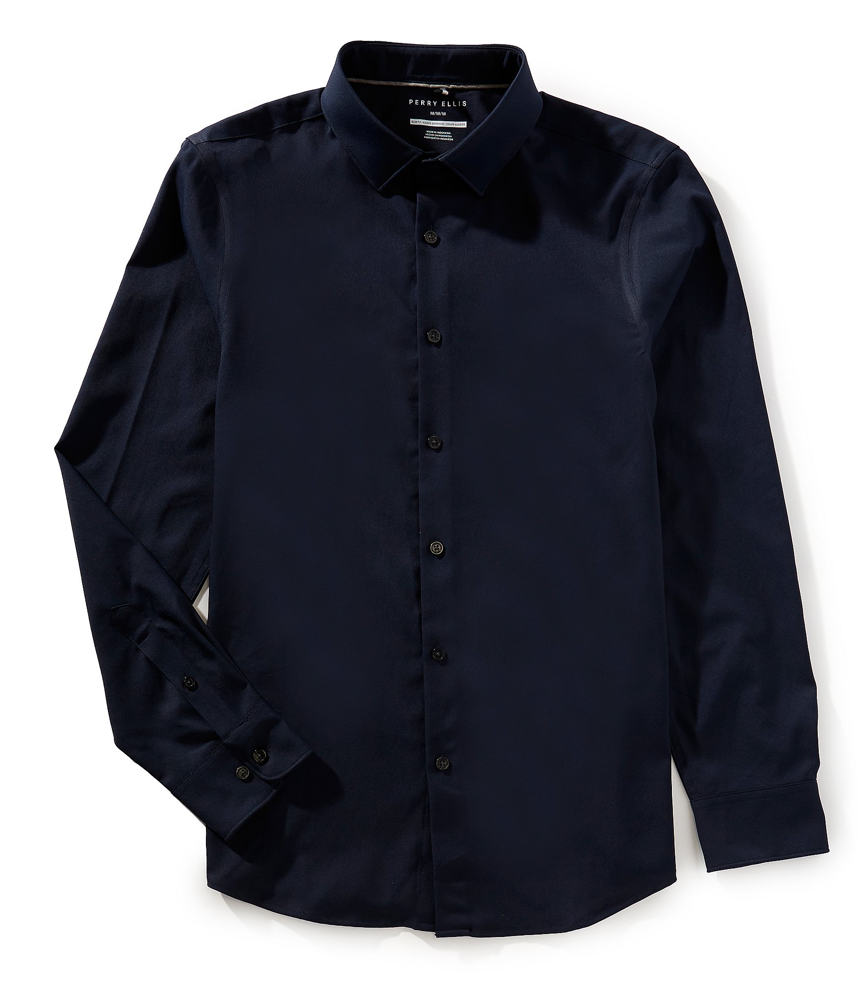 Perry Ellis Slim-Fit Performance Stretch Solid Long Sleeve Woven Shirt