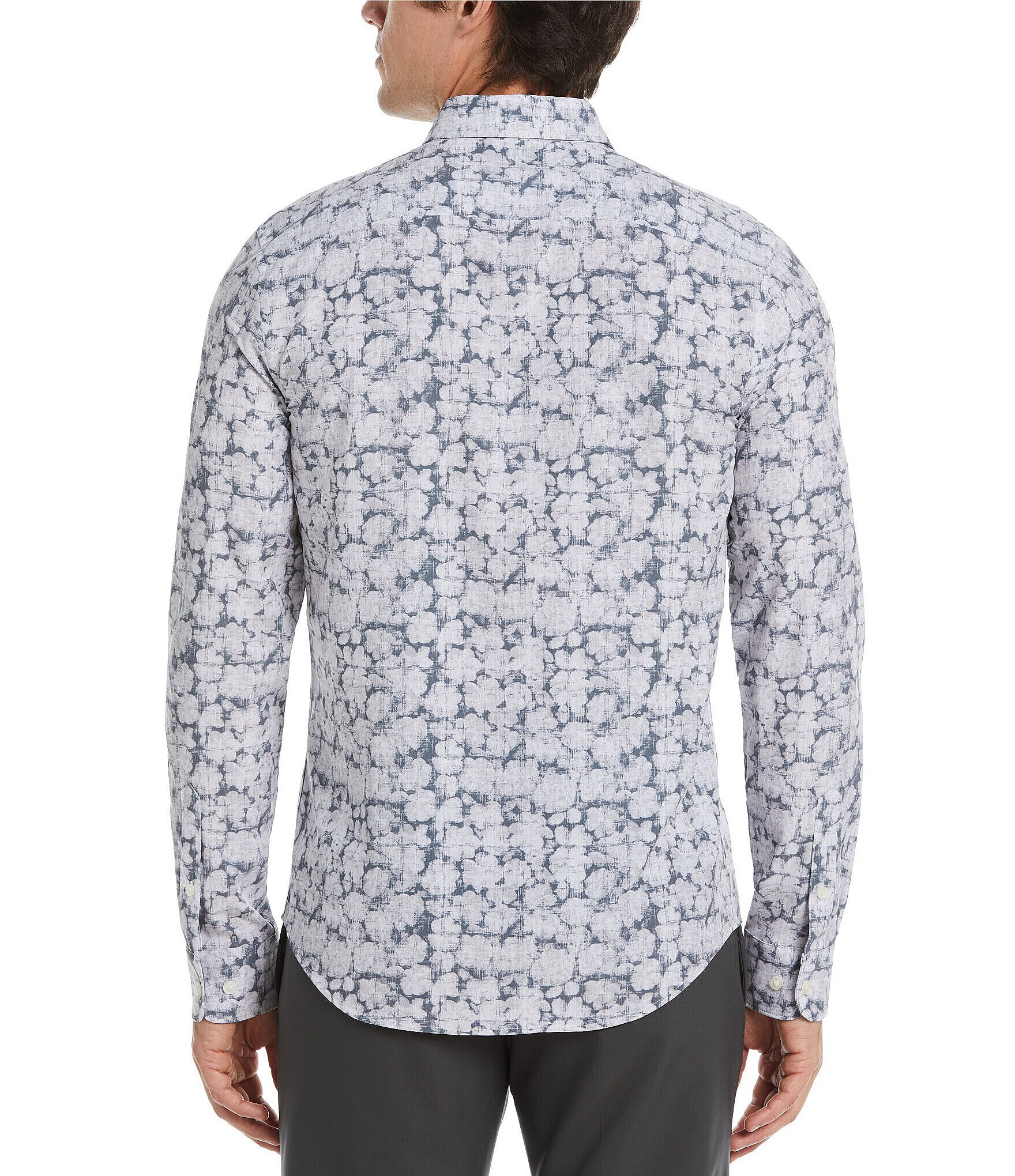 Perry Ellis Slim Fit Stretch Abstract Floral Print Long Sleeve Woven Shirt