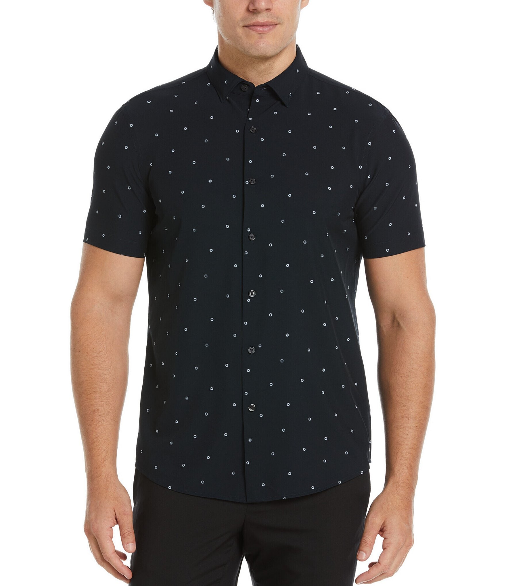 Perry Ellis Slim-Fit Stretch Dot Print Short Sleeve Woven Shirt