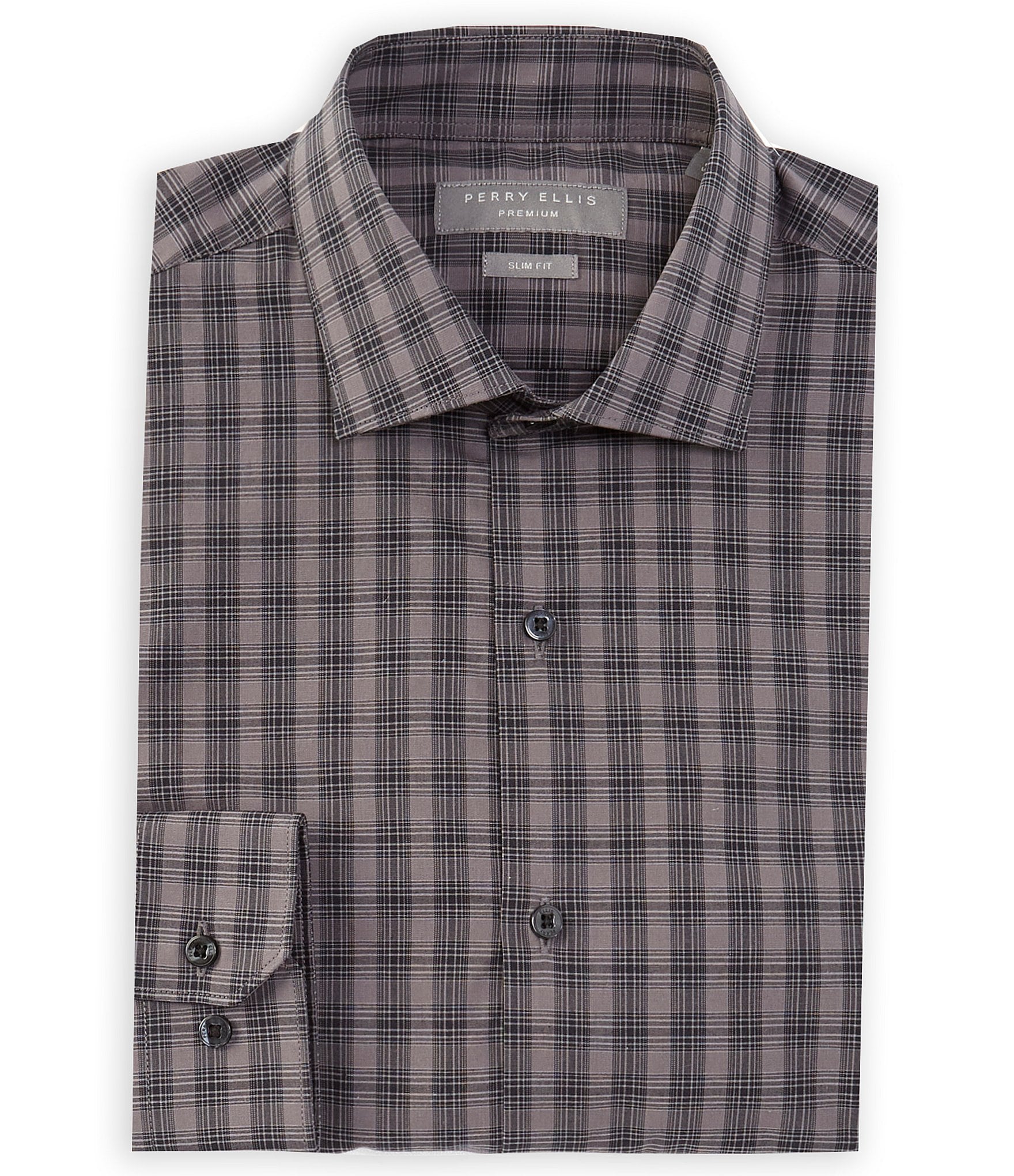 Perry Ellis Slim Fit Stretch Non Iron Spread Collar Tonal Check Dress Shirt Dillard s