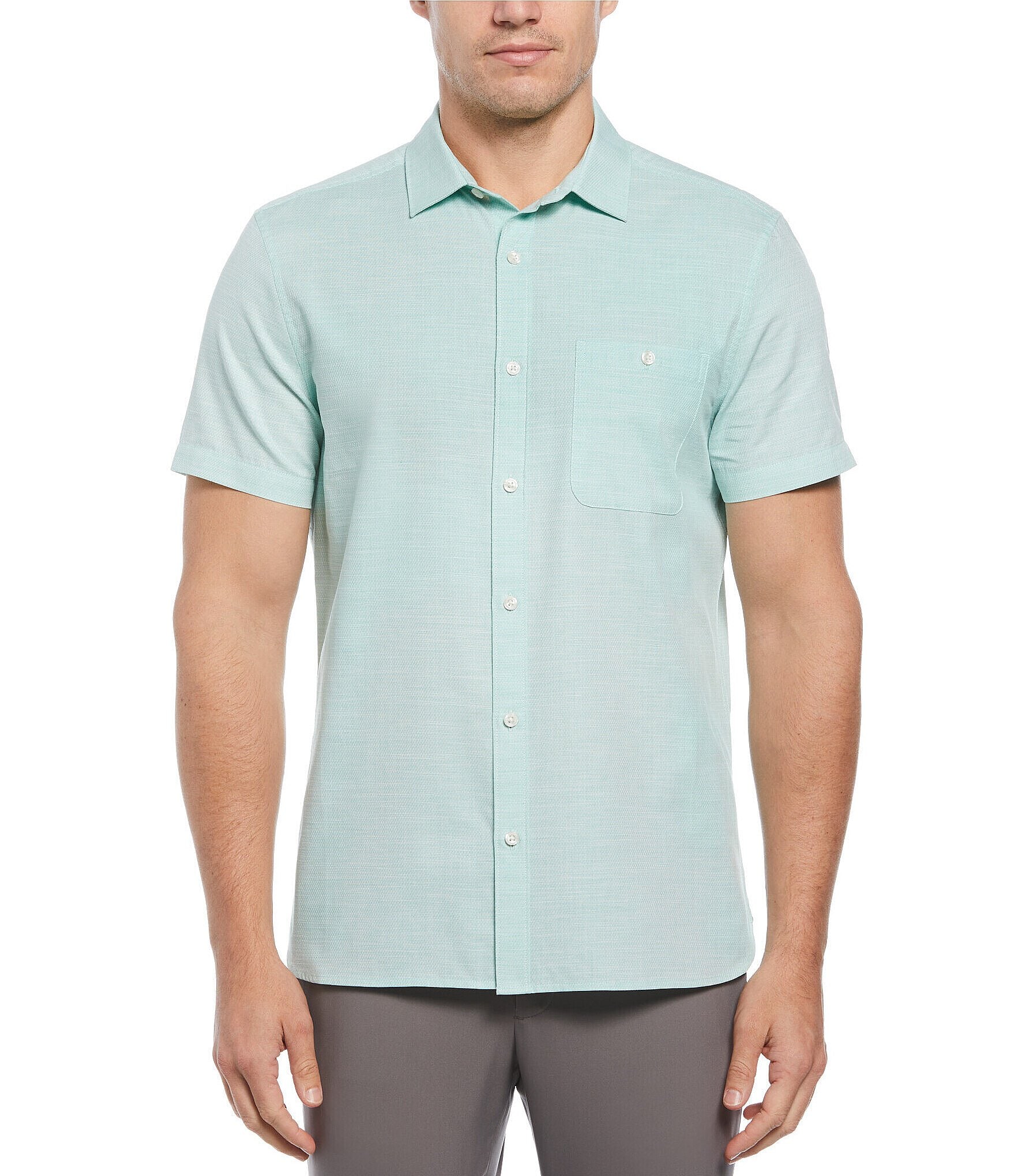 Perry Ellis Solid Dobby Short Sleeve Woven Shirt