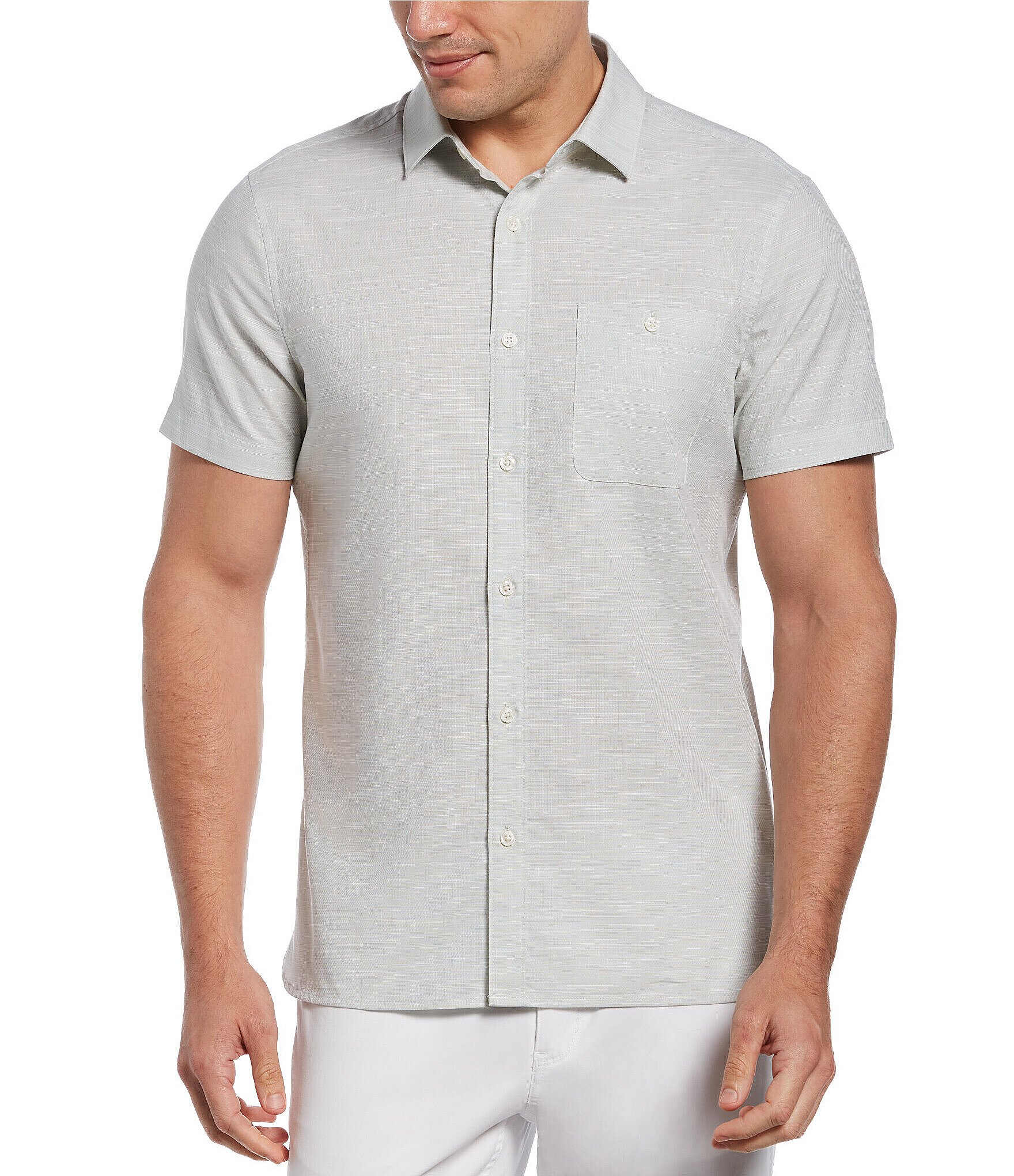 Perry Ellis Solid Dobby Slub Short-Sleeve Woven Shirt | Dillard's