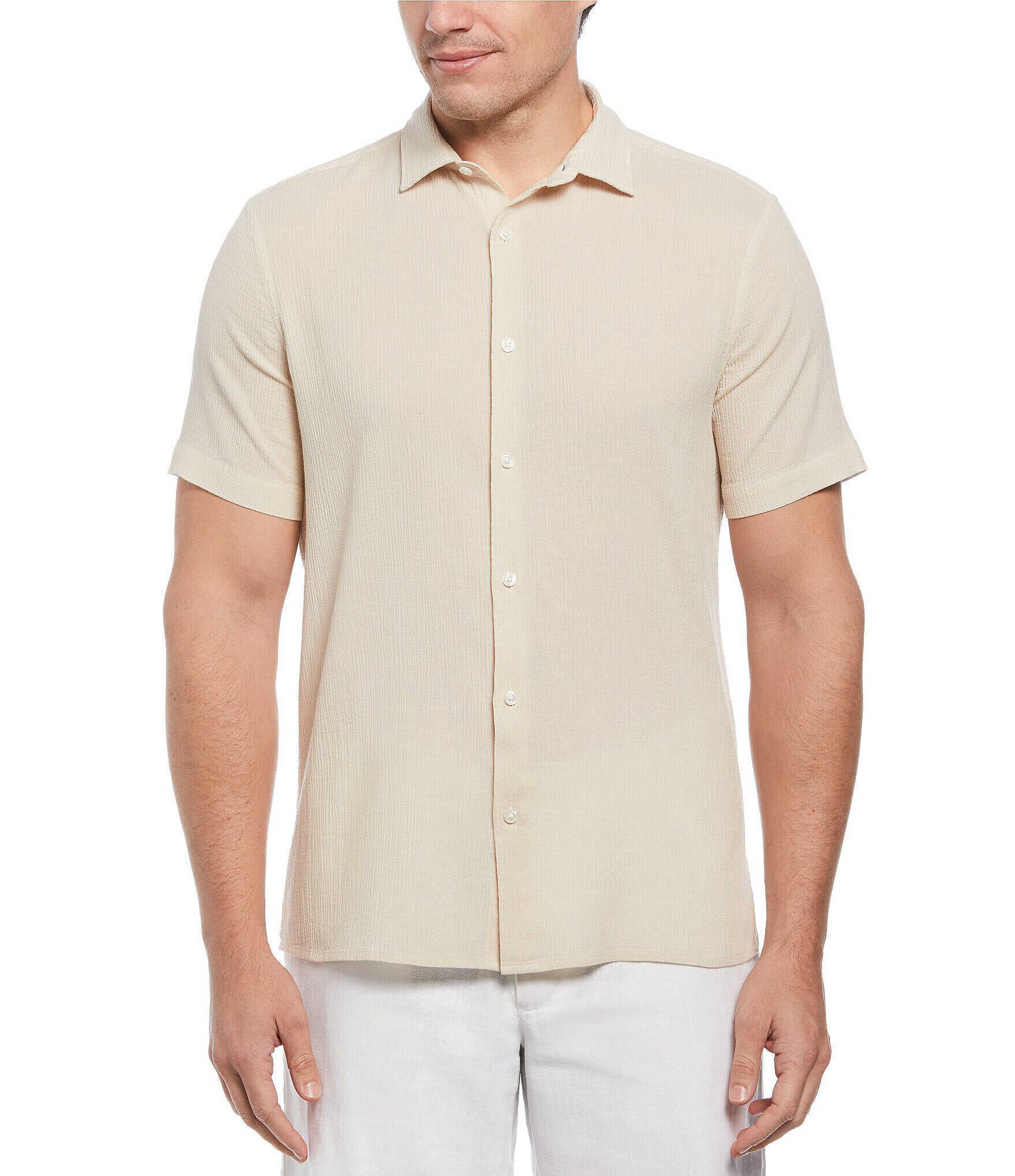 Perry Ellis Solid Seersucker Short Sleeve Woven Shirt