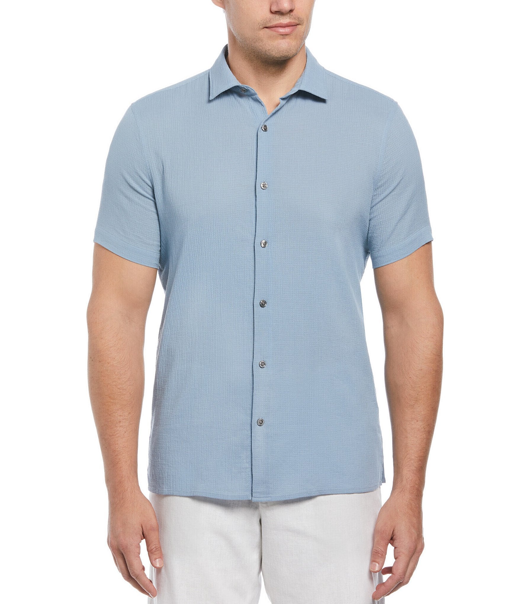 Perry Ellis Solid Seersucker Short Sleeve Woven Shirt | Dillard's