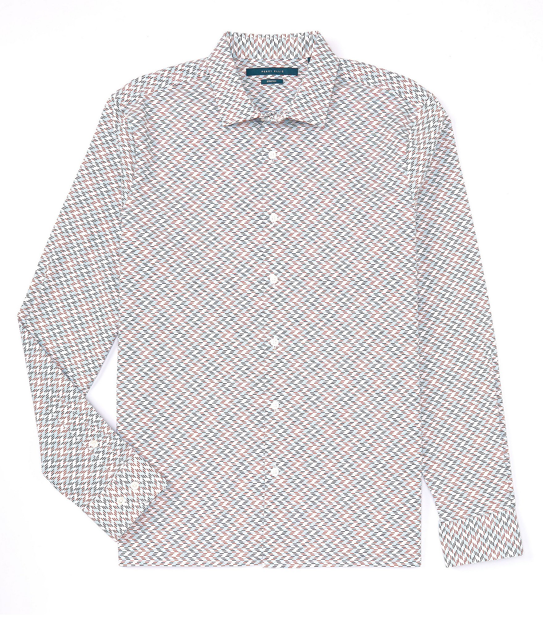 Perry Ellis Stretch Line Print Long Sleeve Woven Shirt