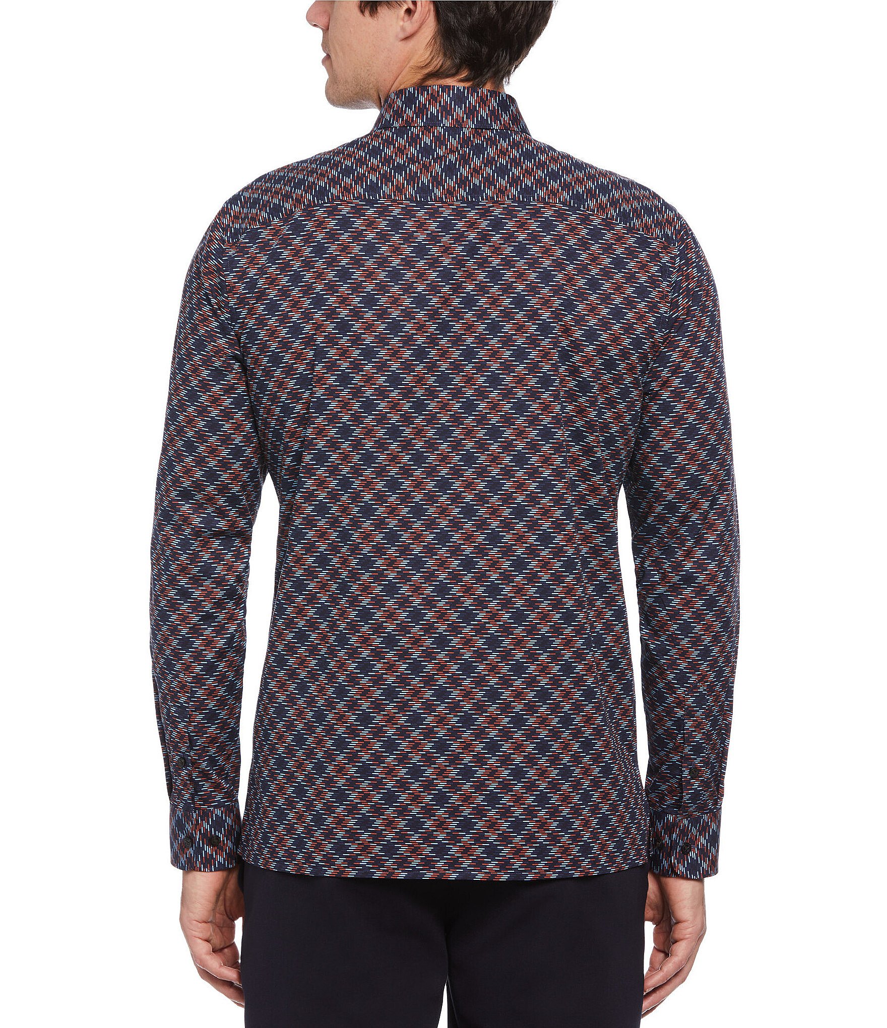 Perry Ellis Stretch Line Print Long Sleeve Woven Shirt