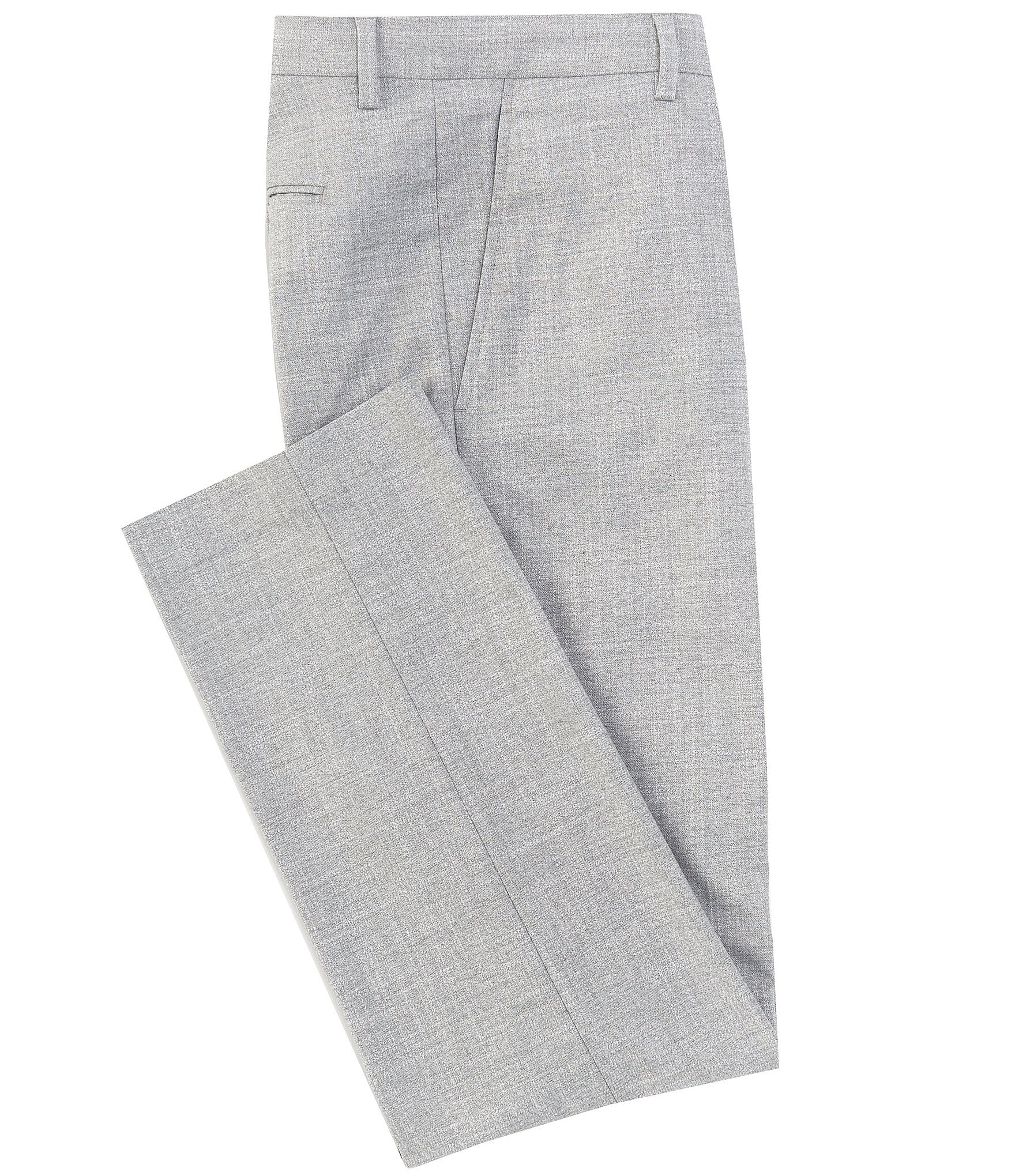 Perry Ellis Tailored Fit Flat Front Crosshatch Solid Dress Pants