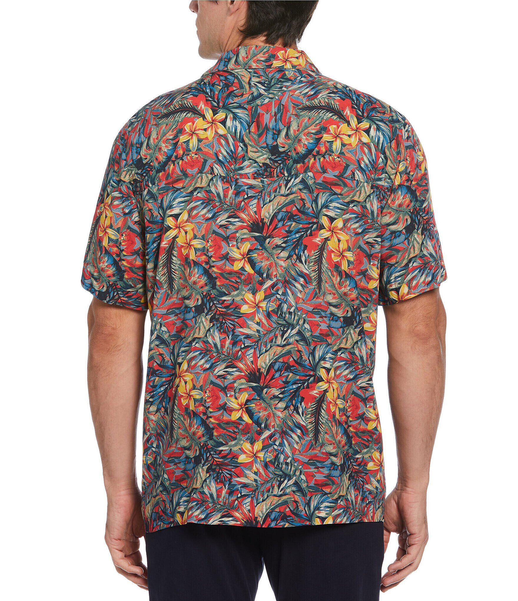 Perry Ellis Tropical Print Short Sleeve Woven Camp Shirt