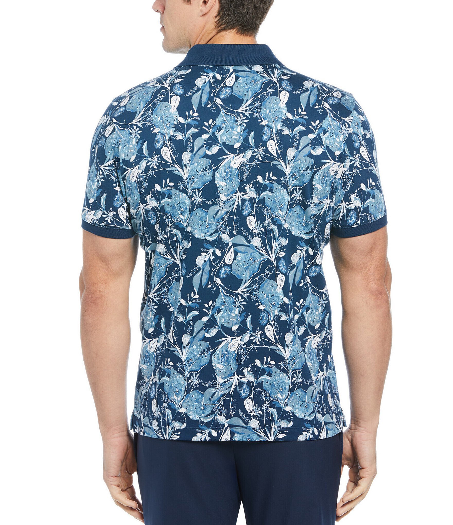 Perry Ellis Wildflower Print Short Sleeve Interlock Polo Shirt