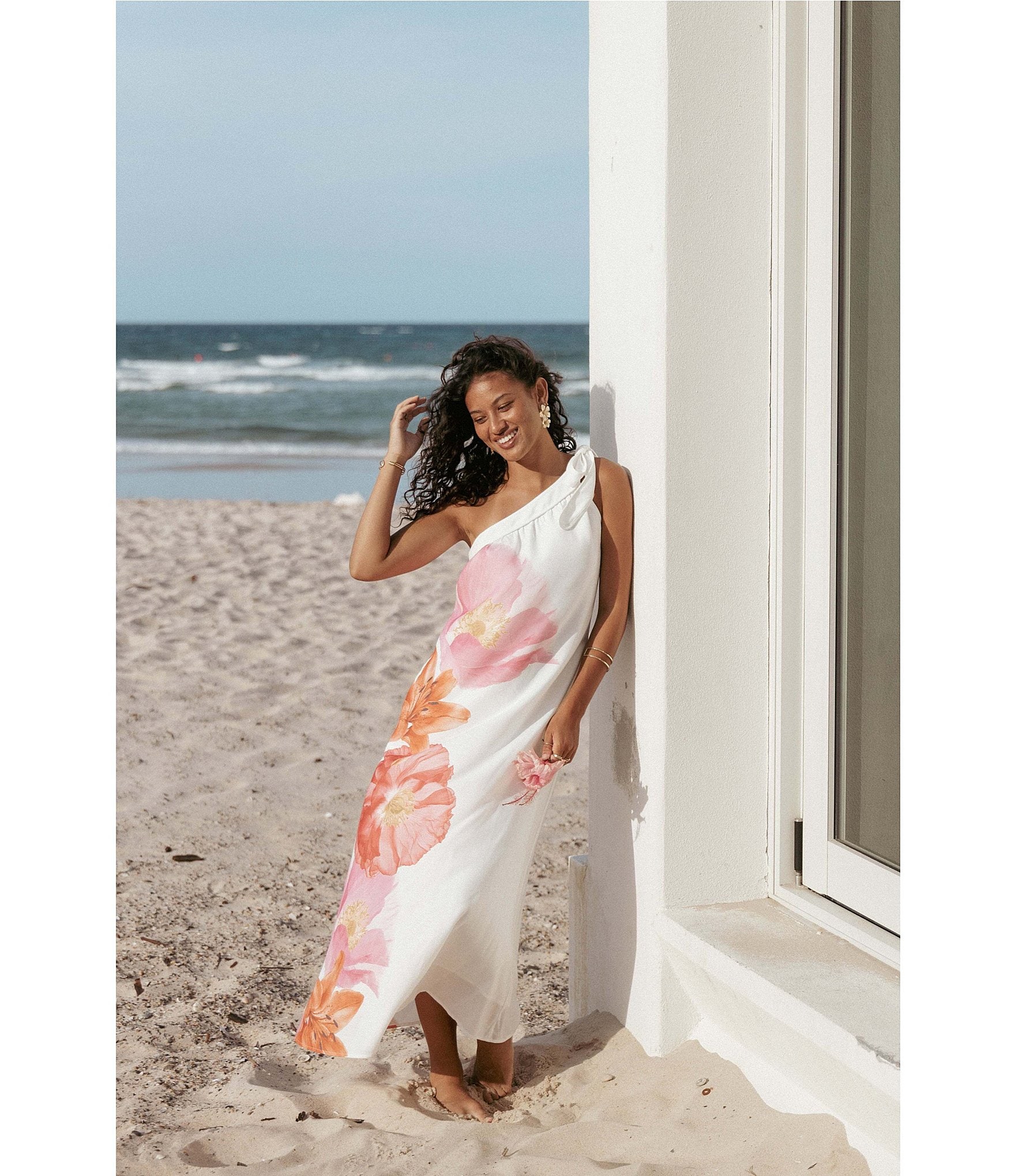Petal & Pup Charlize Floral Motif One Shoulder Chamise Maxi Dress